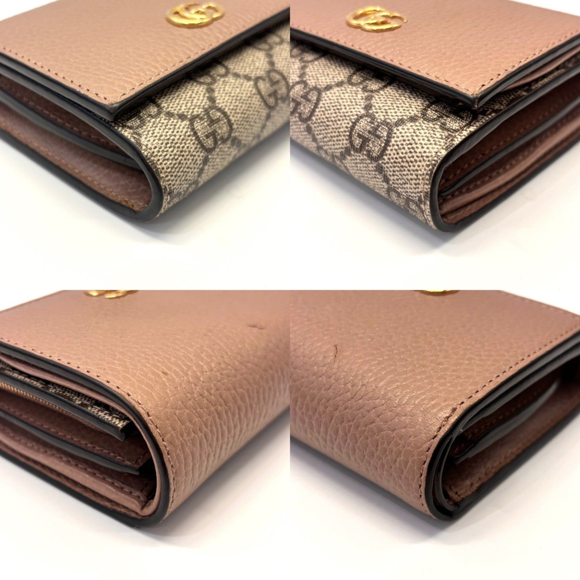 Gucci Gucci GG Marmont Leather Bifold Wallet, Women's, Pink and Beige, 598587 Size ONE SIZE - 3 Thumbnail