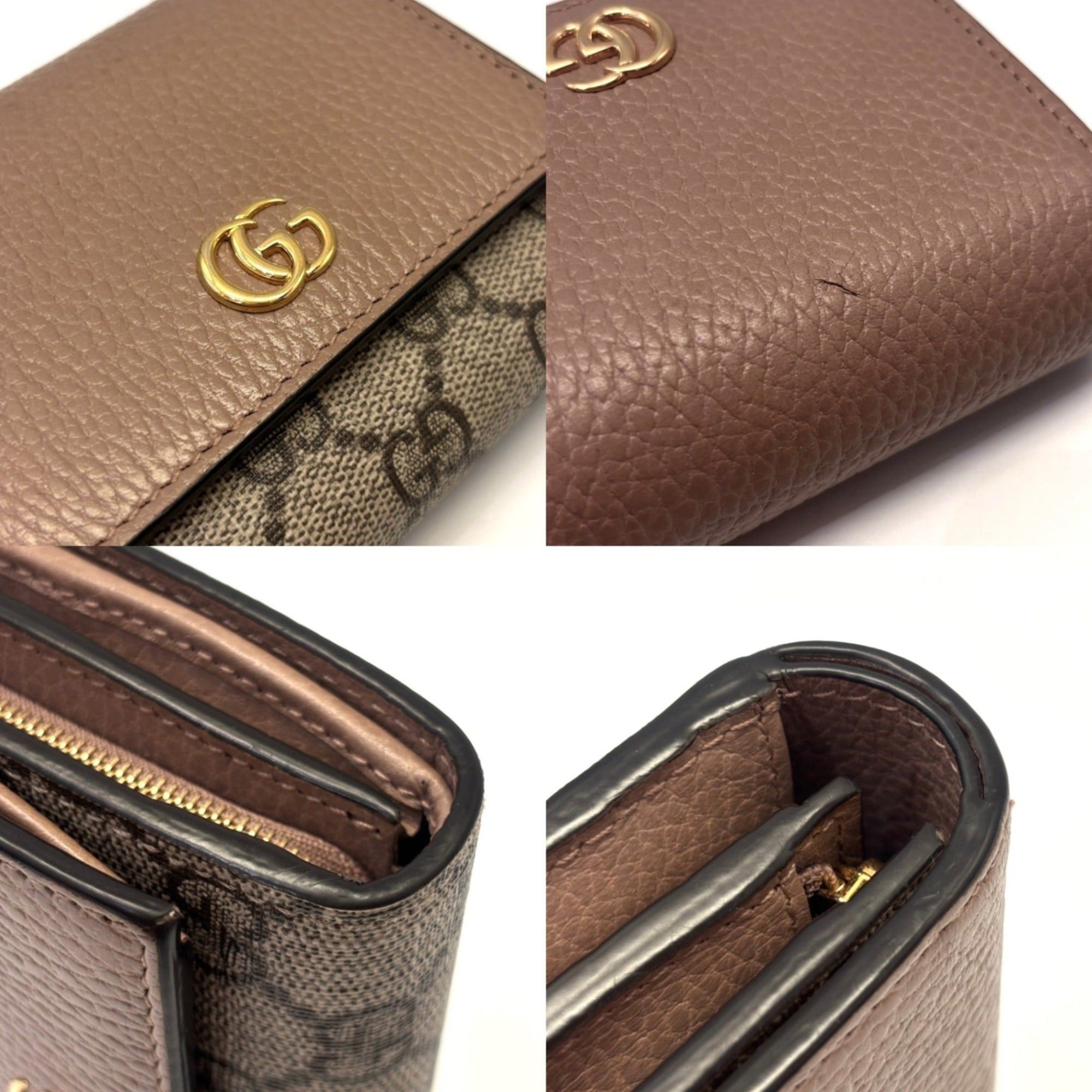 Gucci Gucci GG Marmont Leather Bifold Wallet, Women's, Pink and Beige, 598587 Size ONE SIZE - 4 Thumbnail