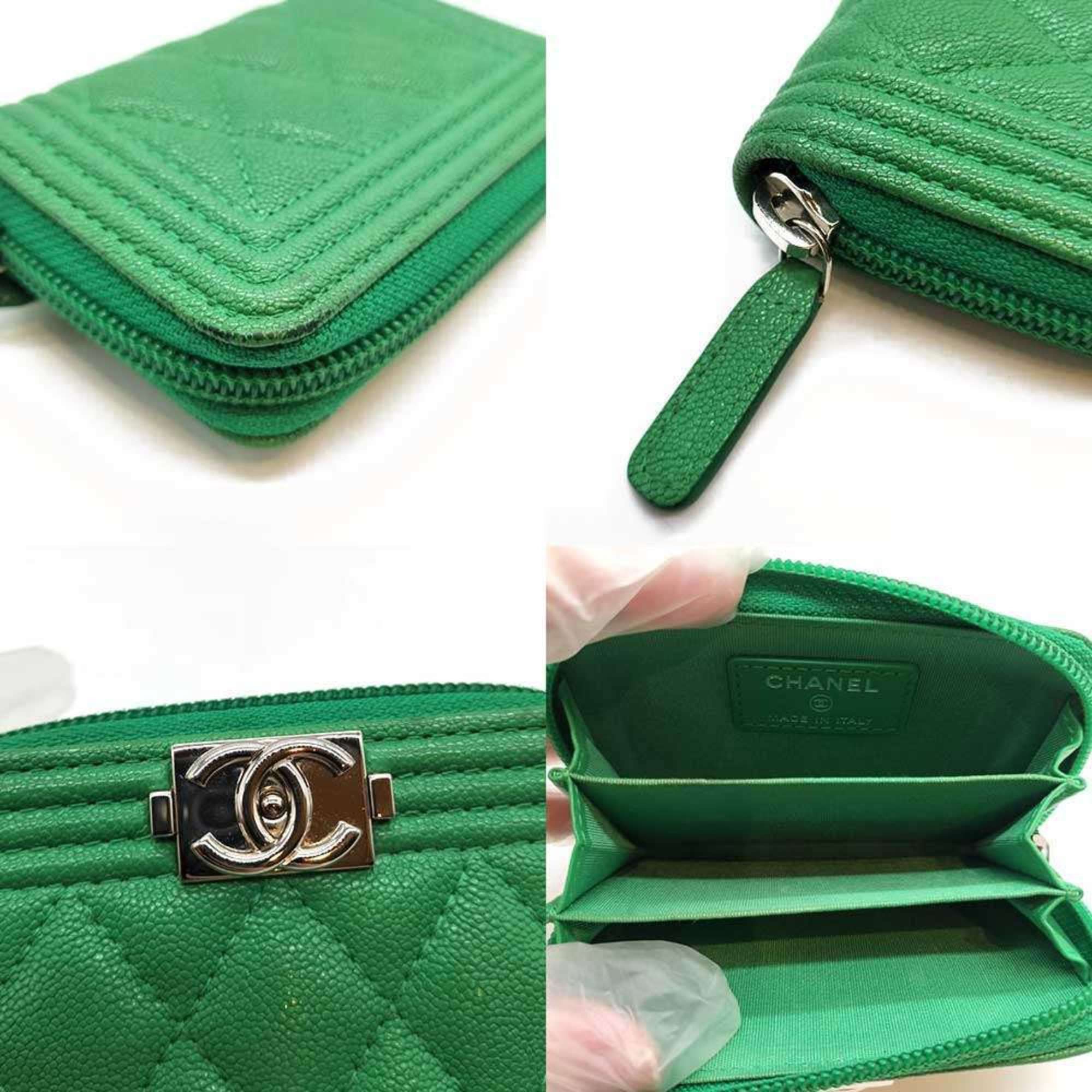 Chanel CHANEL Boy Chanel coin case, caviar leather, green, round. Size ONE SIZE - 3 Thumbnail