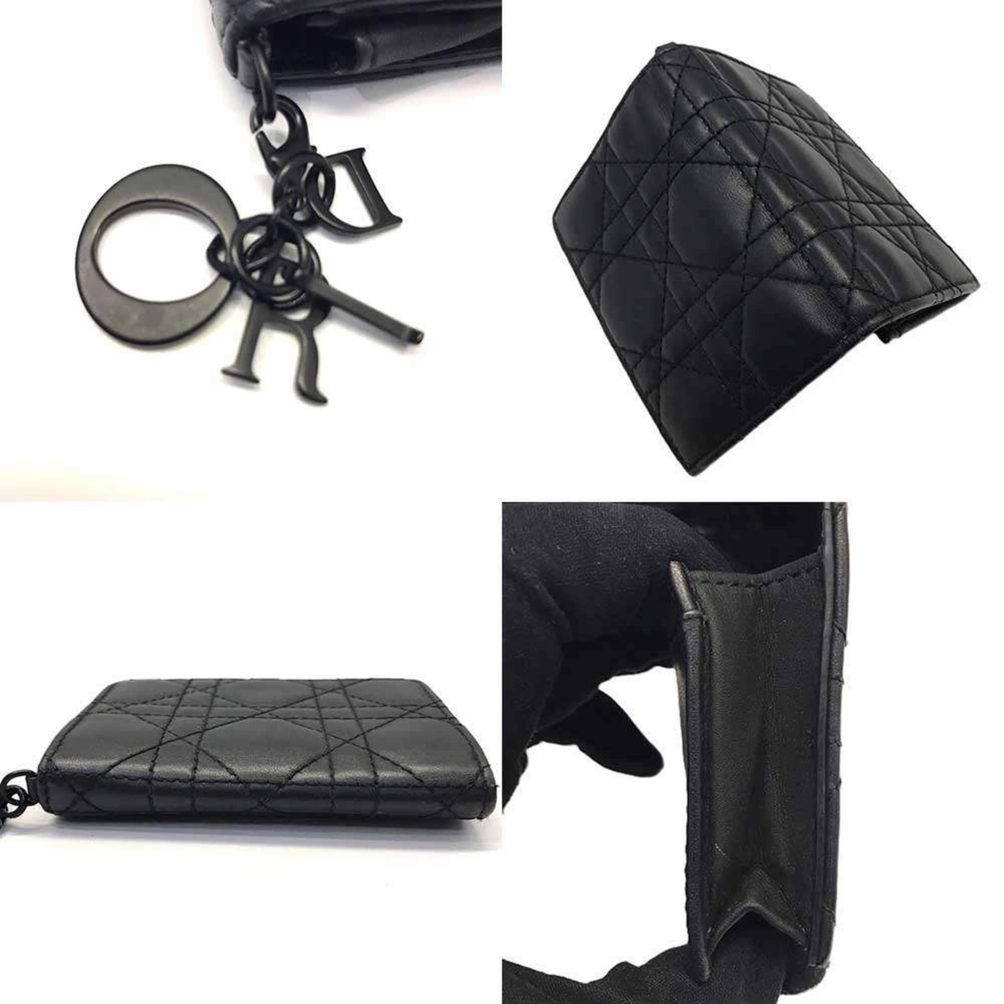 Dior Christian Dior Dior Lady Cannage Ultra Matte Calfskin Black Card Case S0011ONMJ DIOR Size ONE SIZE - 4 Thumbnail