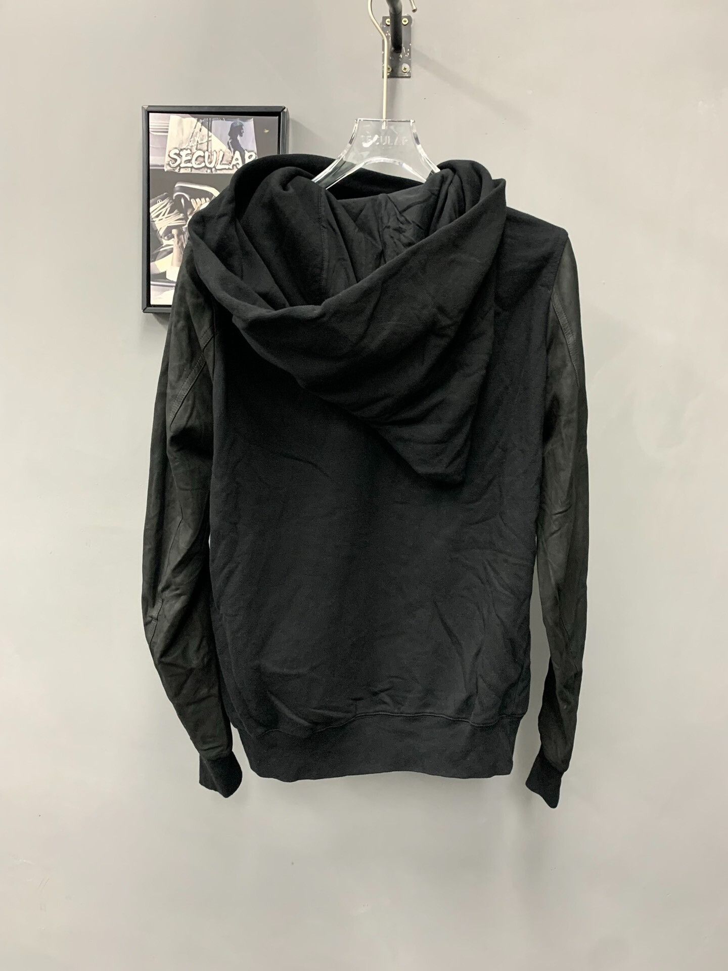 Rick Owens rick owens black leather sleeve hoodie Size US M / EU 48-50 / 2 - 2 Thumbnail