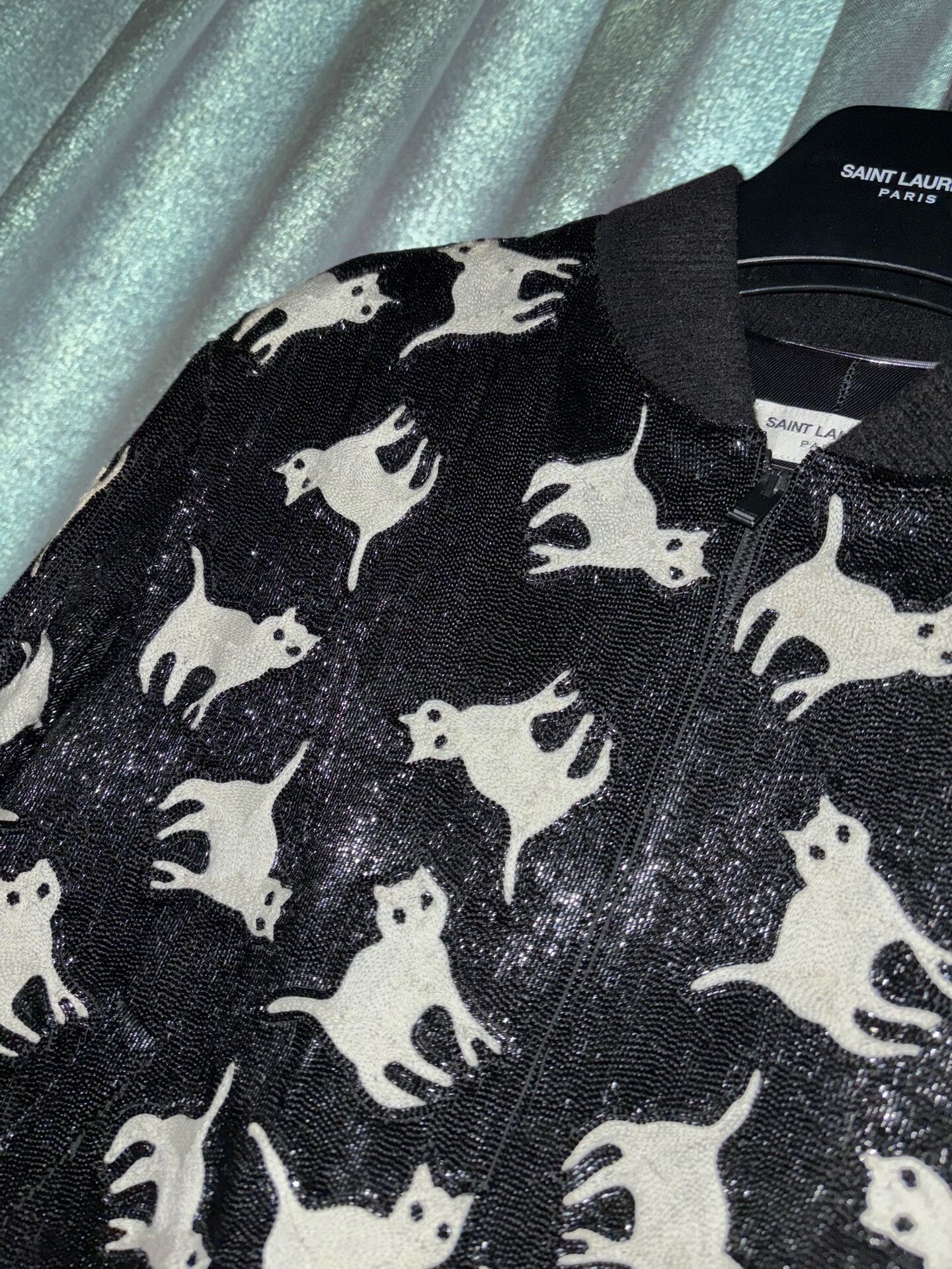 Saint Laurent Paris Saint Laurent Black Sequin Cat Embroidered Jacket Size L / US 10 / IT 46 - 3 Thumbnail