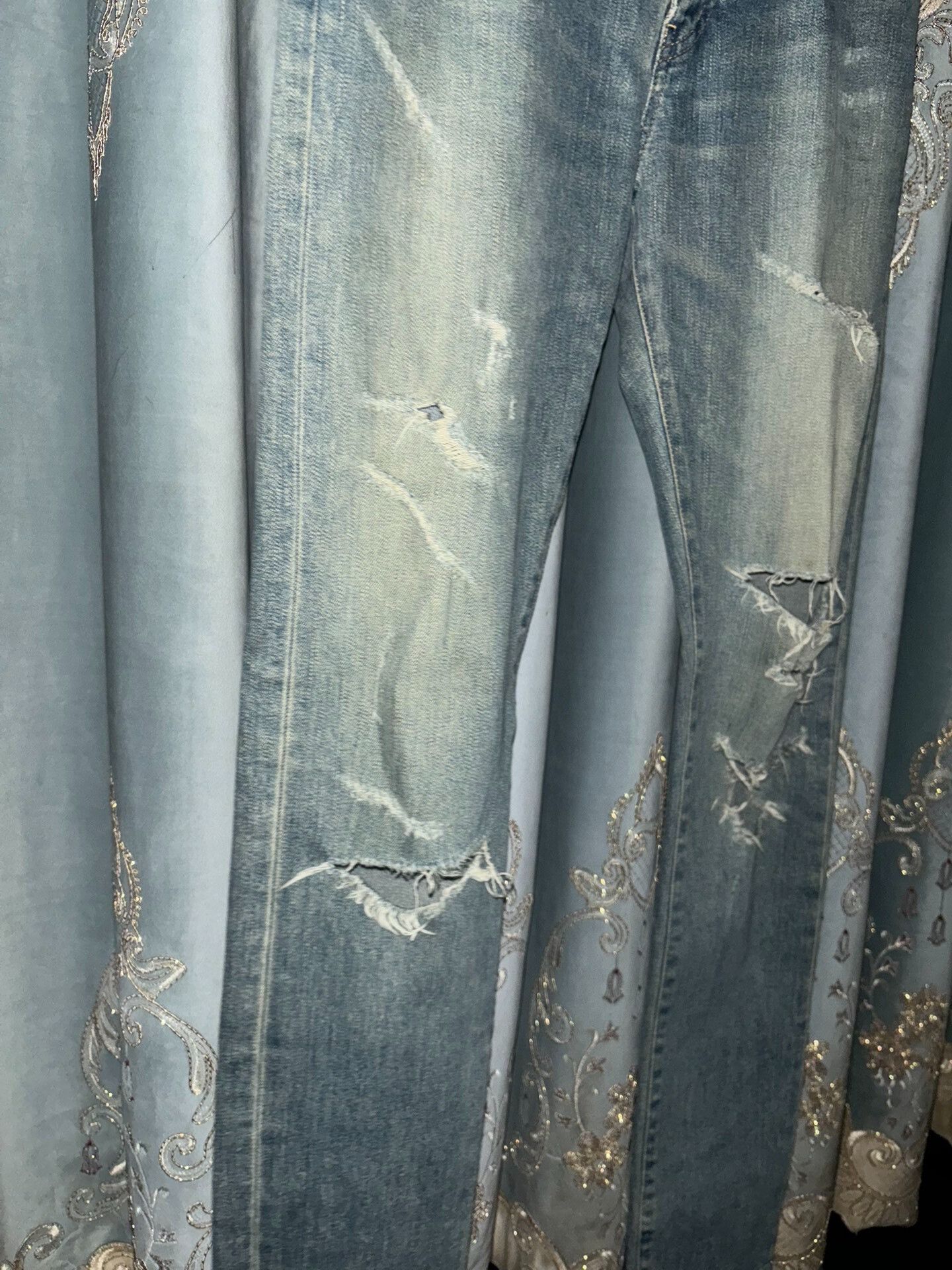 Saint Laurent Paris Saint Laurent Distressed Light Blue Denim Pants Size US 31 - 3 Thumbnail
