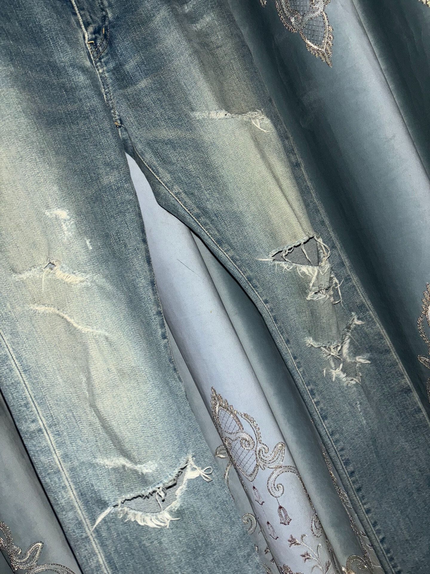Saint Laurent Paris Saint Laurent Distressed Light Blue Denim Pants Size US 31 - 4 Thumbnail