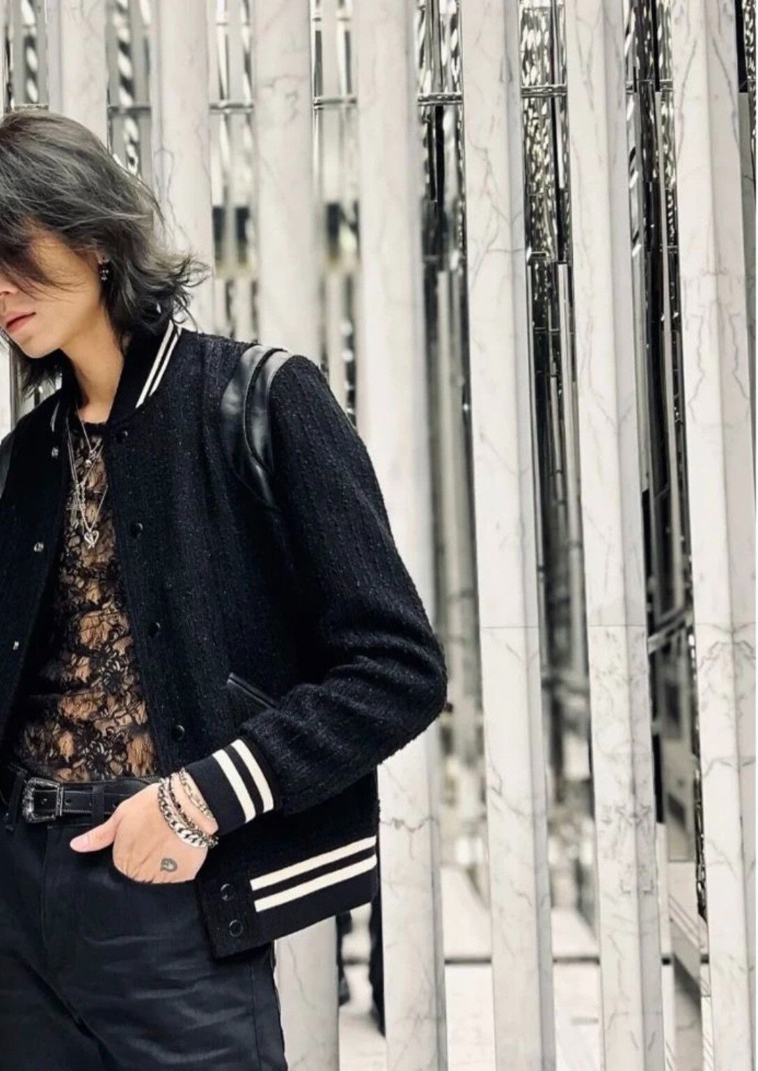 Saint Laurent Paris Saint Laurent Black Sparkle Baseball Jacket Size US L / EU 52-54 / 3 - 9 Thumbnail