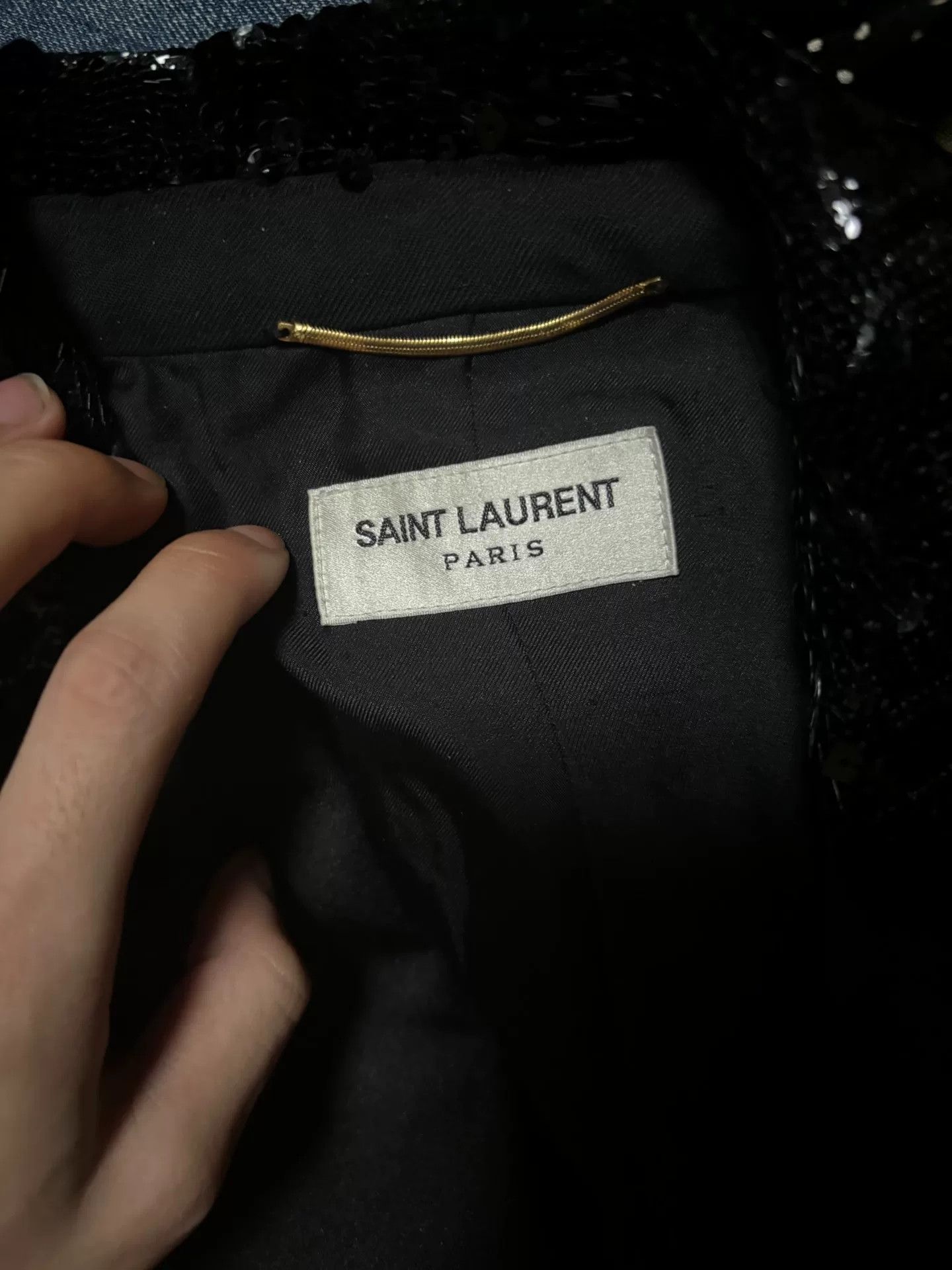 saint laurent black sequined double-breasted blazer