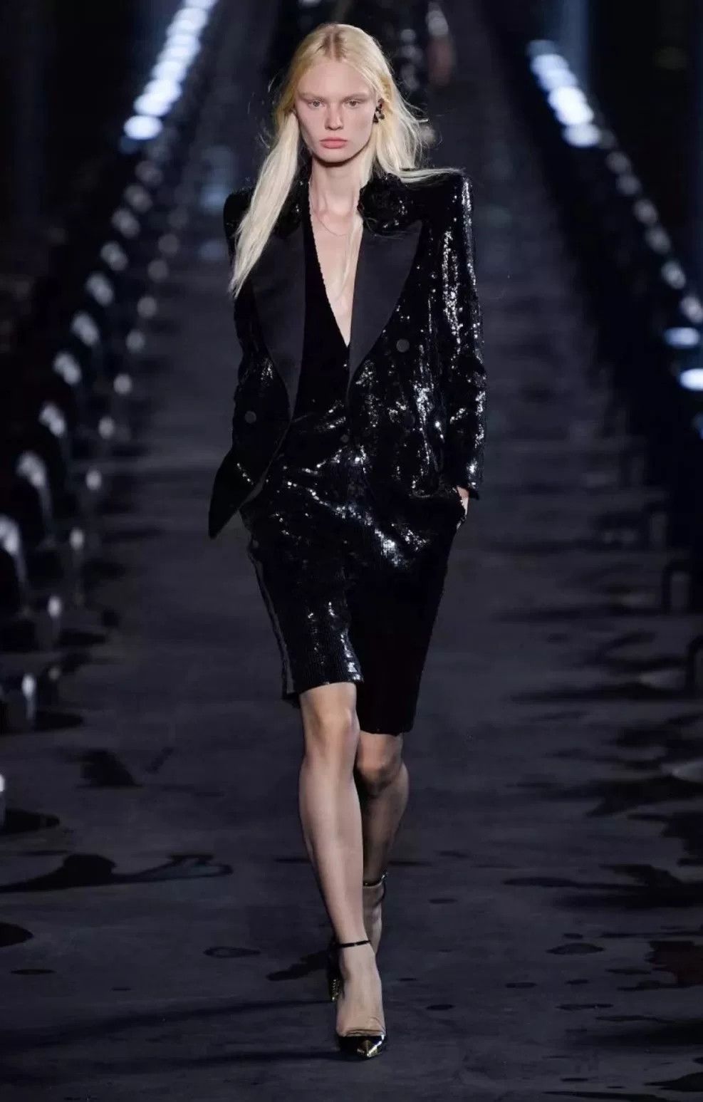 saint laurent black sequined double-breasted blazer