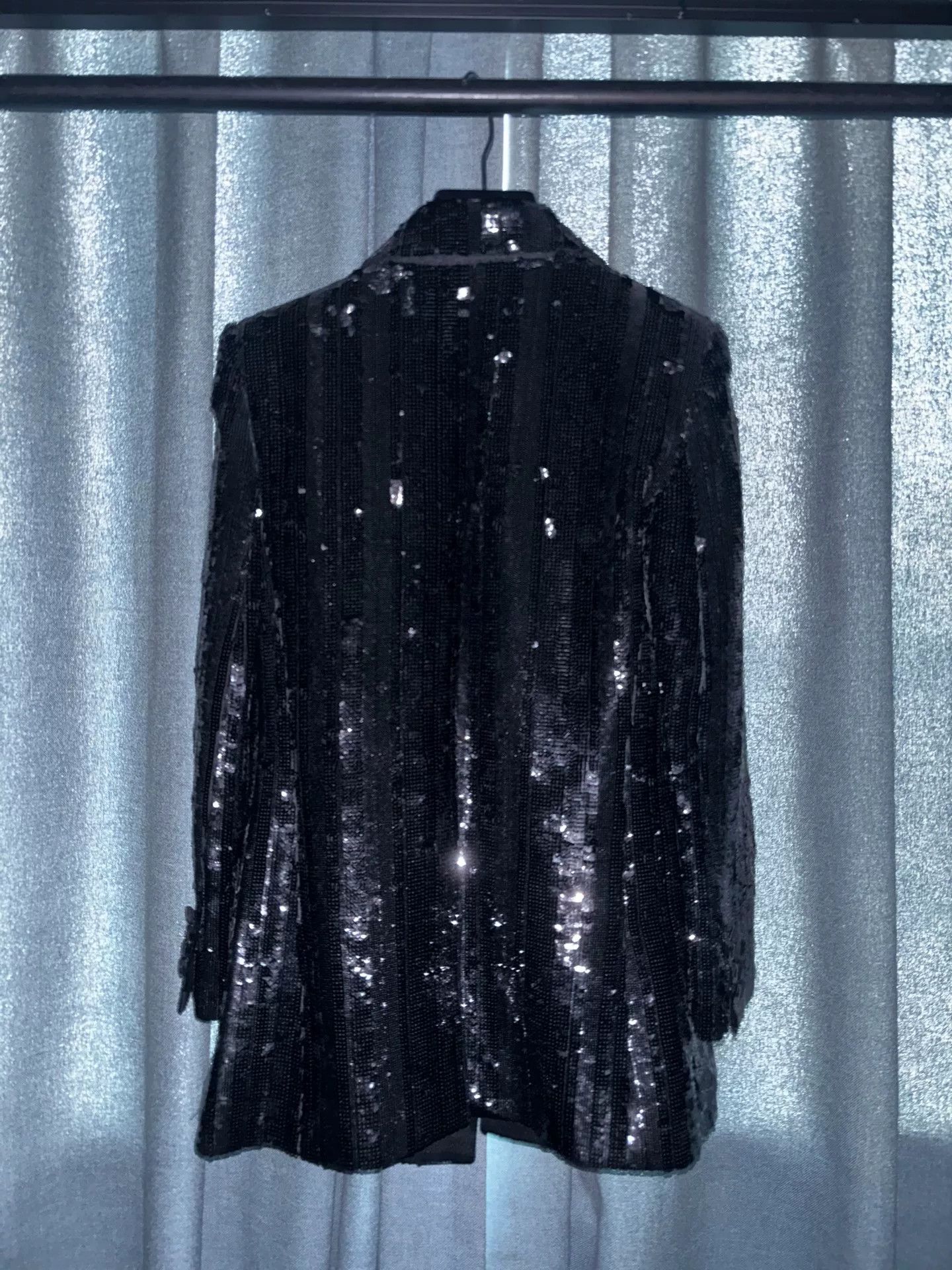 saint laurent black sequined double-breasted blazer