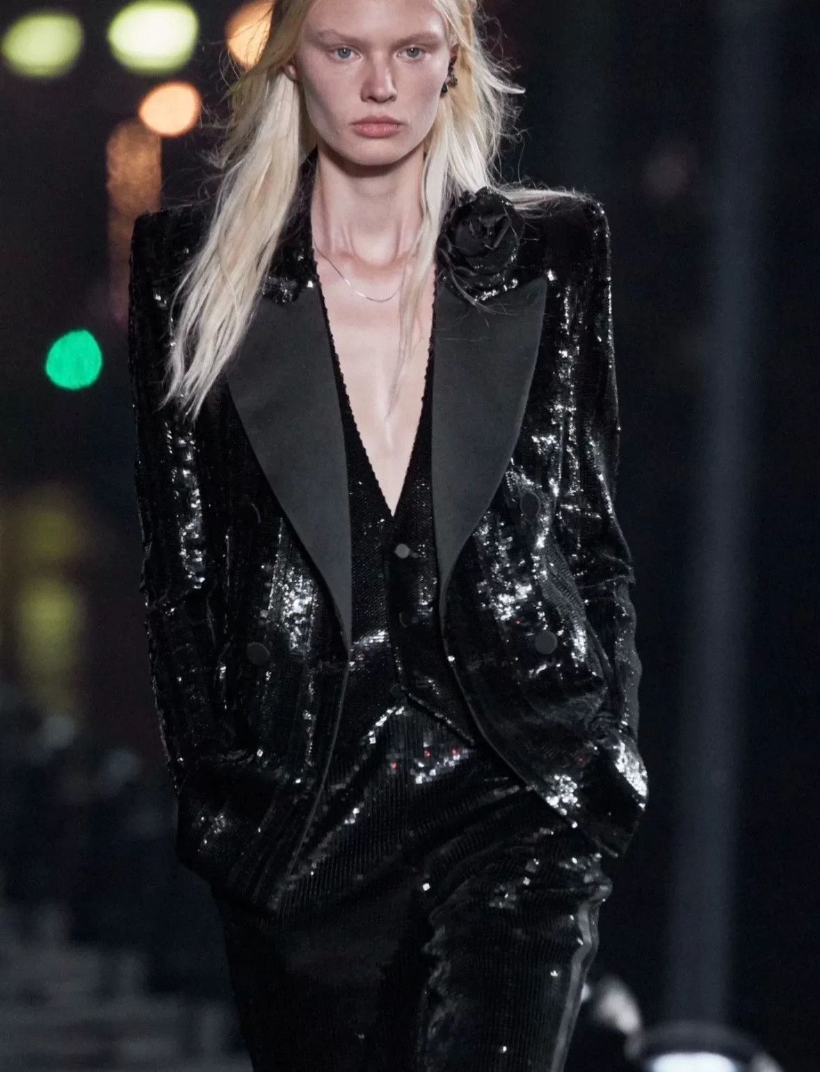 saint laurent black sequined double-breasted blazer