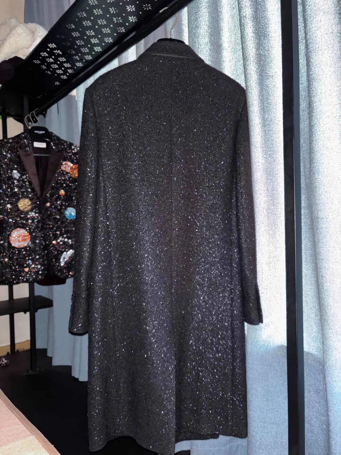 Saint Laurent Paris Saint Laurent Black Glitter Double-Breasted Coat Size L / US 10 / IT 46 - 2 Thumbnail
