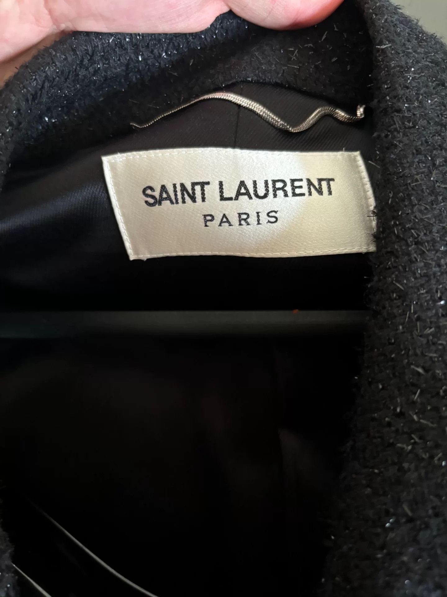 Saint Laurent Paris Saint Laurent Black Glitter Double-Breasted Coat Size L / US 10 / IT 46 - 4 Thumbnail