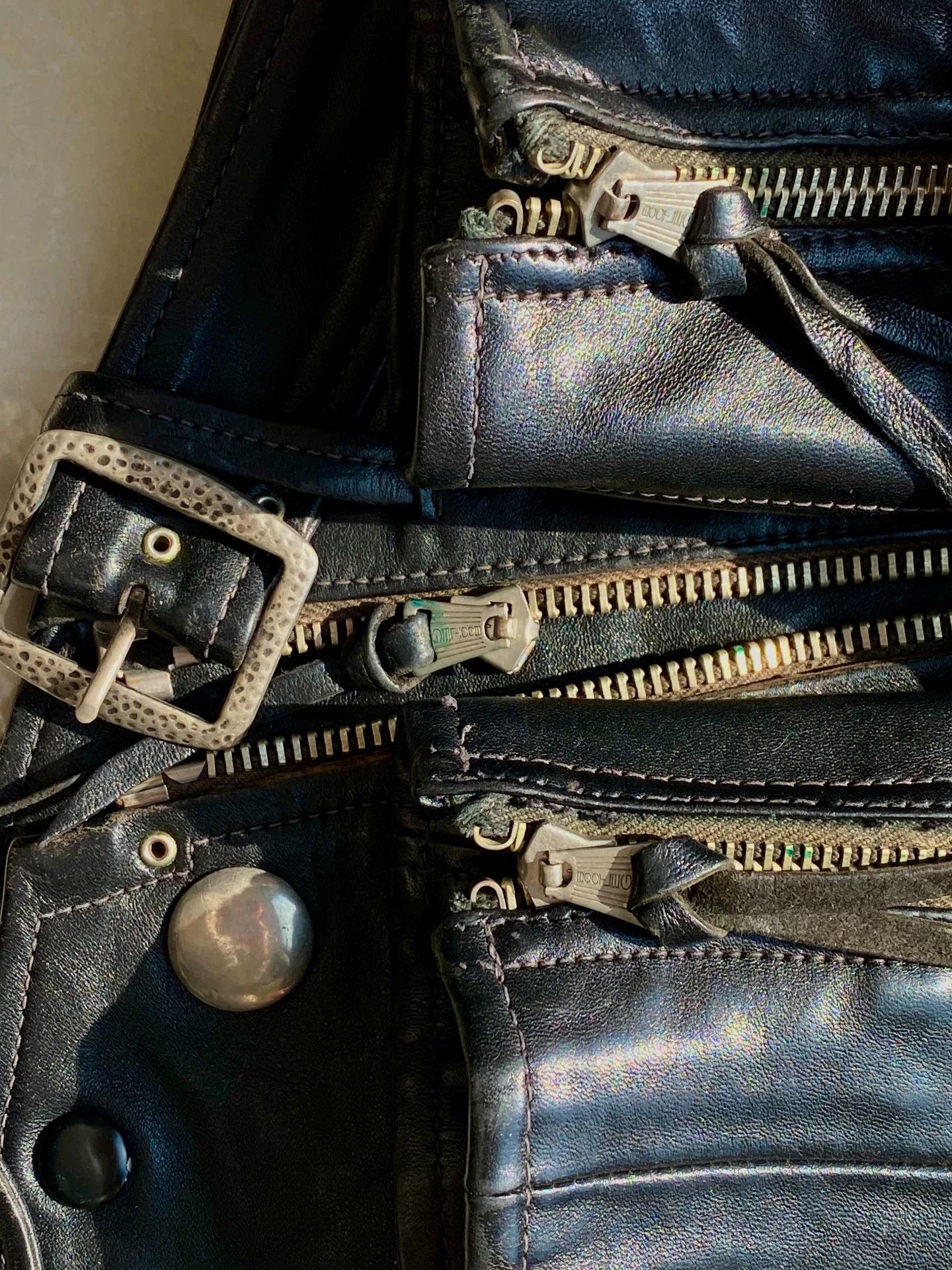 Freewheelers black leather biker jacket with detailed embellishments Size US M / EU 48-50 / 2 - 5 Thumbnail