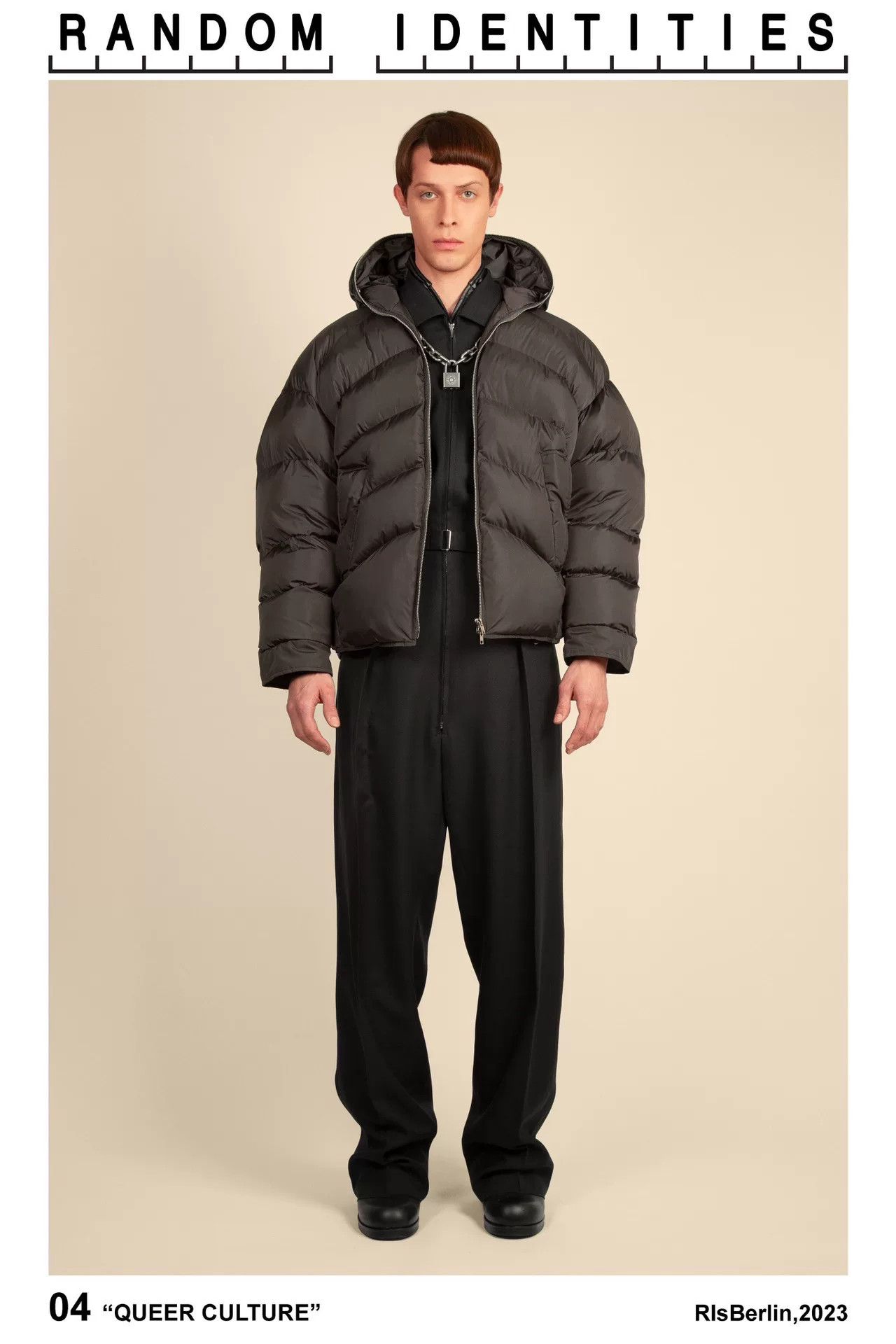 Random Identities oversized gray-black leather cap puffer jacket Size US M / EU 48-50 / 2 - 7 Thumbnail