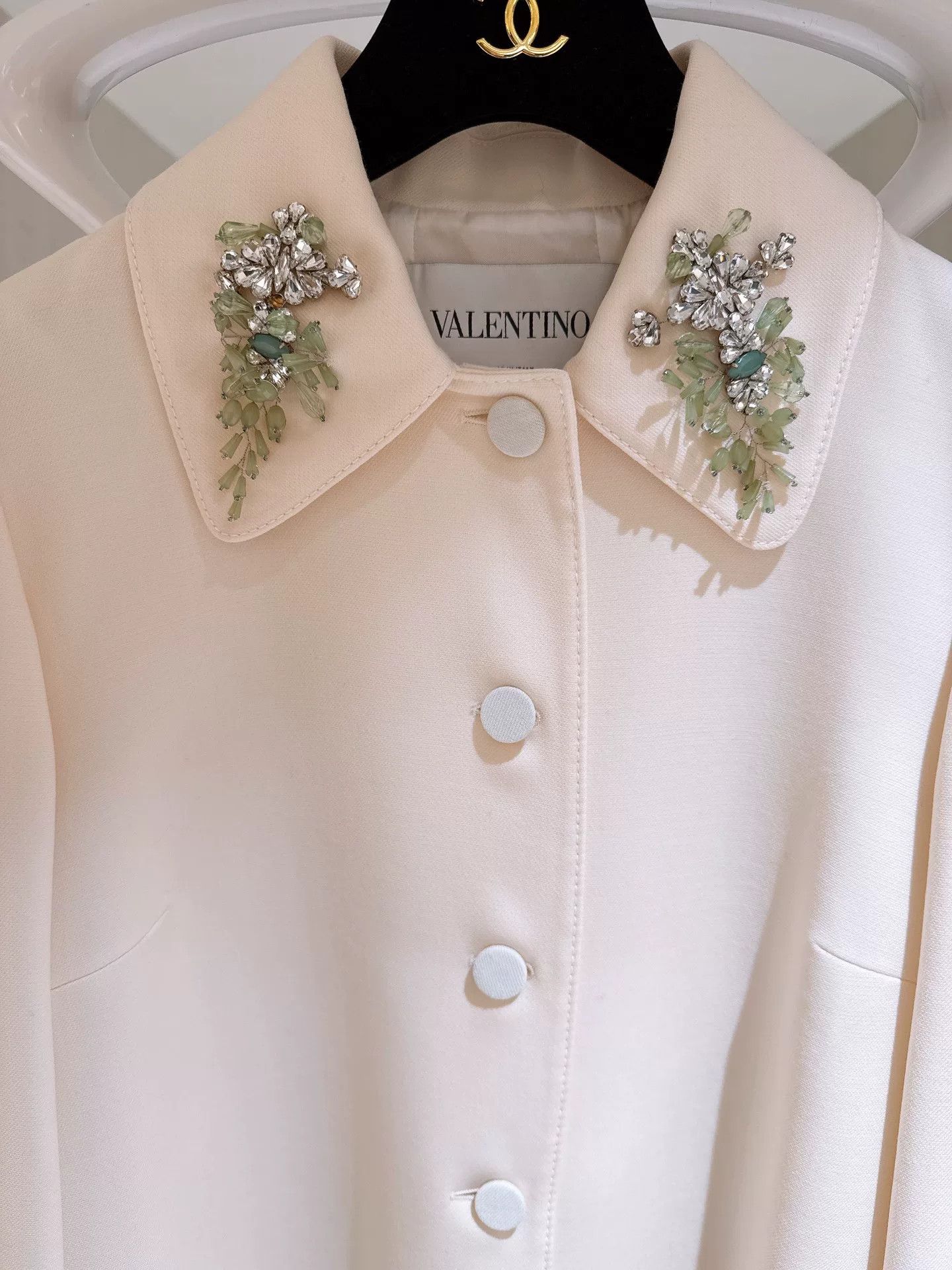 Valentino VALENTINO Ivory Wool Coat with Gems Size US L / EU 52-54 / 3 - 2 Thumbnail