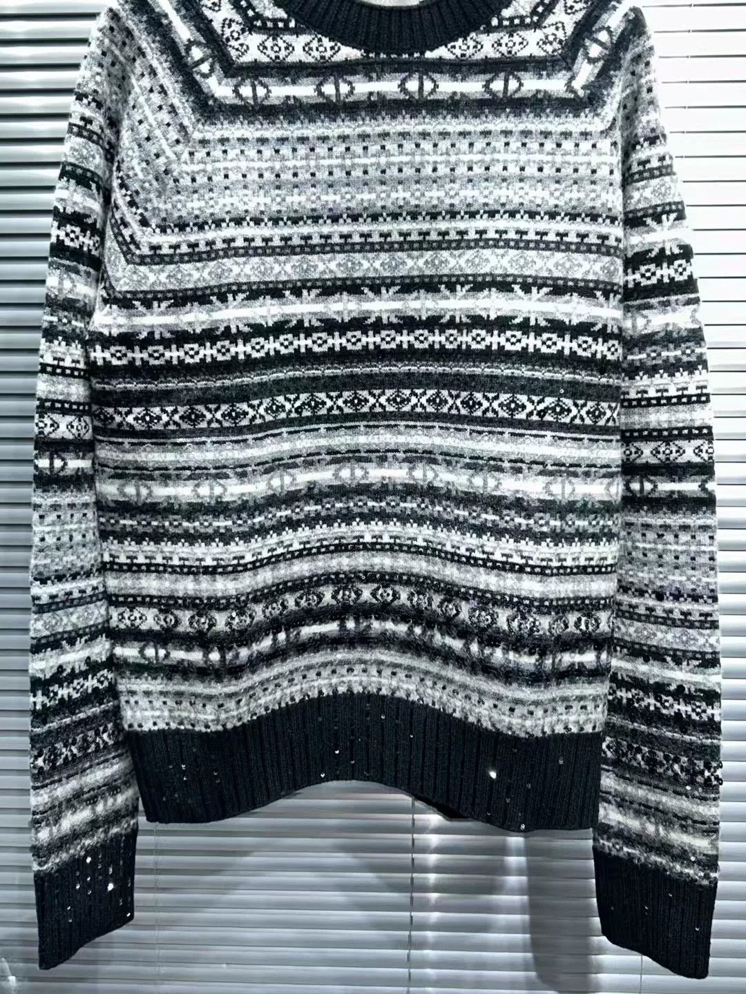Dior Dior Gray Striped Beaded Knit Sweater Size US M / EU 48-50 / 2 - 3 Thumbnail