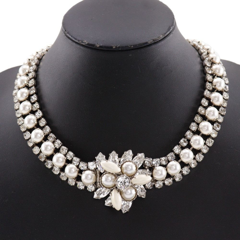 Miu Miu Miu Miu Miu Miu Rhinestone Faux Pearl Necklace Metal Necklace DUTY FREE for USA Size ONE SIZE - 2 Thumbnail