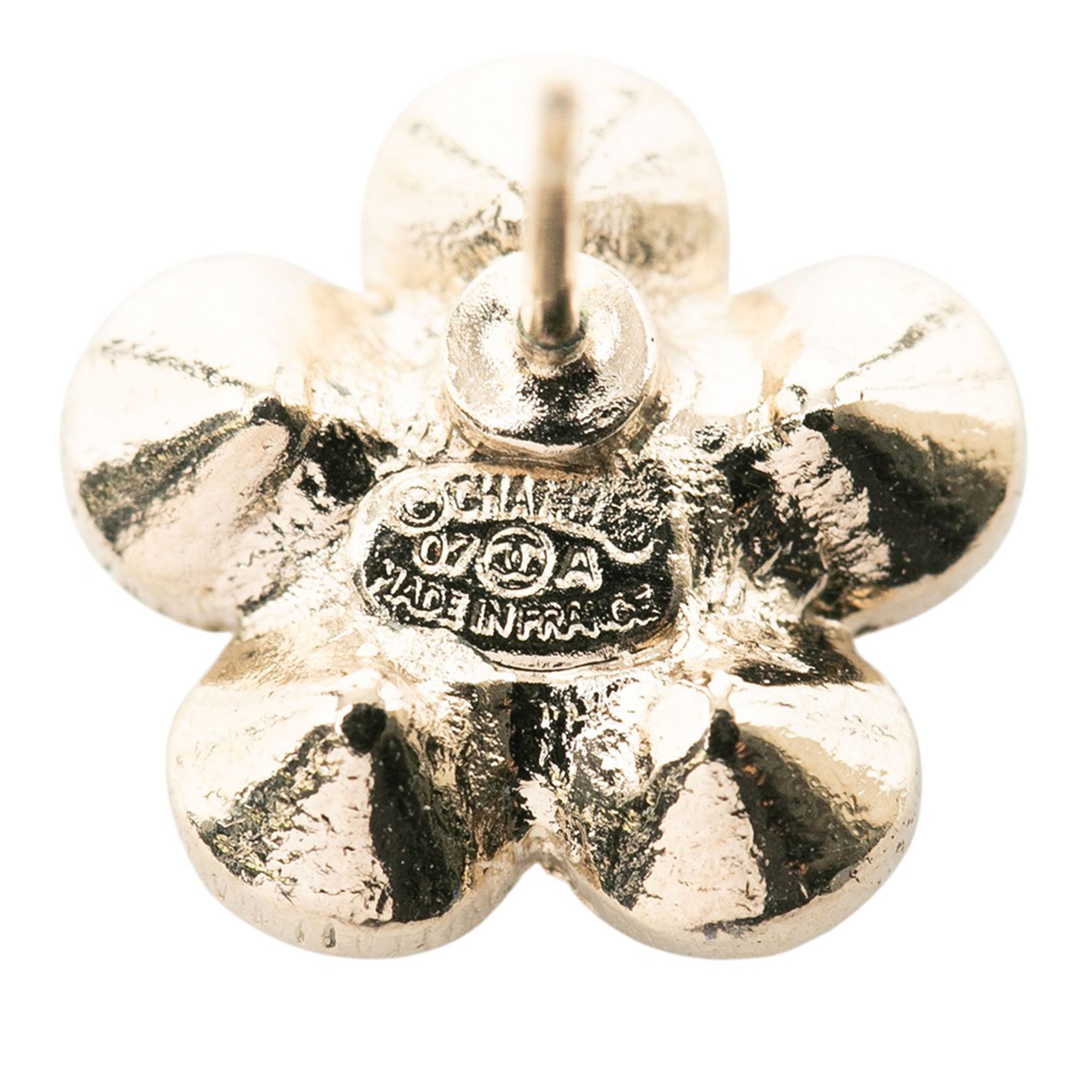 Chanel Chanel Gold Plated CC Crystal Floral Push Back Earrings Size ONE SIZE - 3 Thumbnail