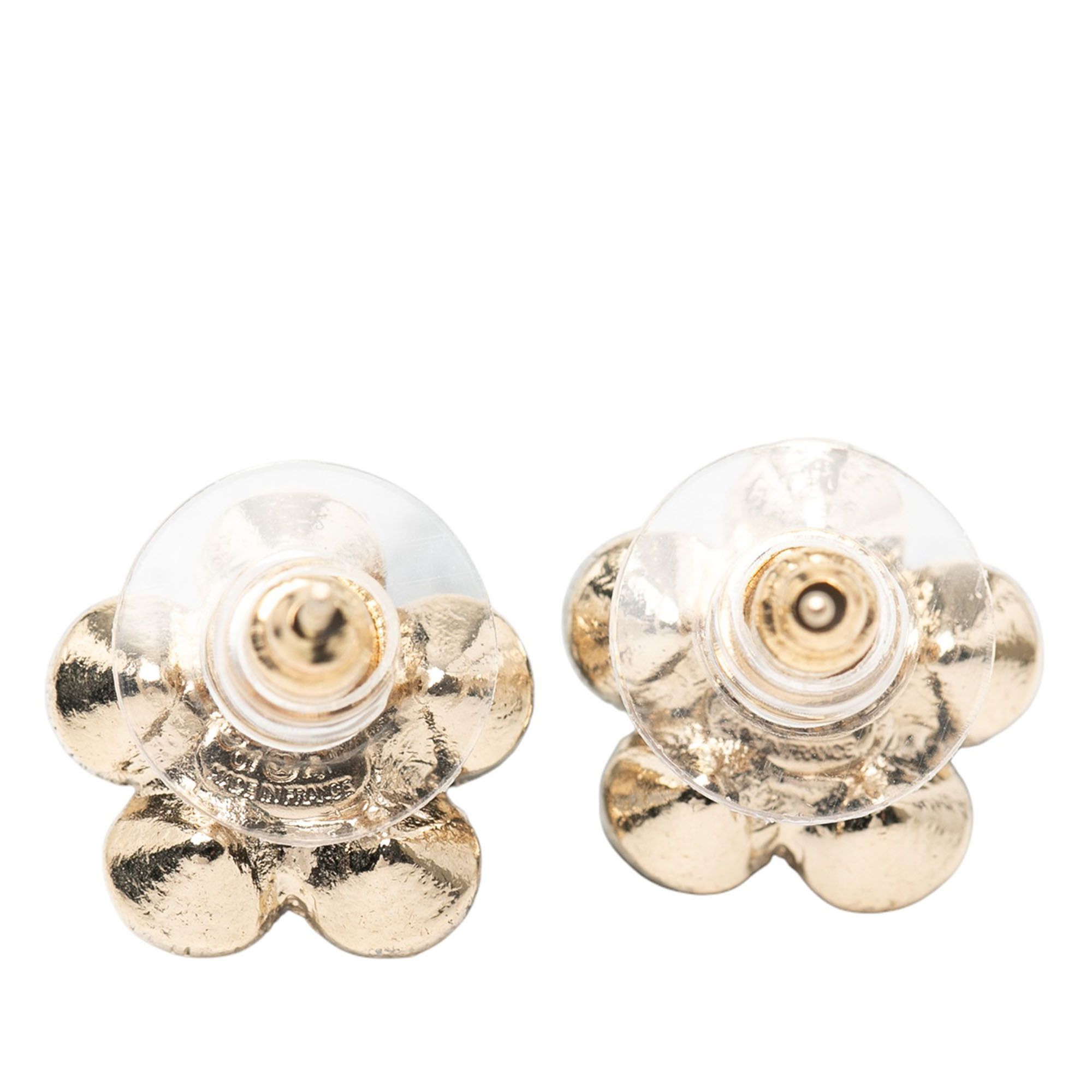 Chanel Chanel Gold Plated CC Crystal Floral Push Back Earrings Size ONE SIZE - 2 Thumbnail