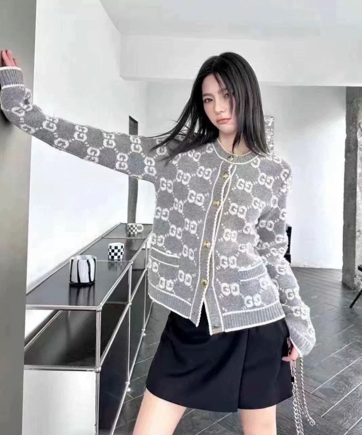 Gucci GUCCI Gray GG Knit Cardigan XS Size US XS / EU 42 / 0 - 8 Thumbnail