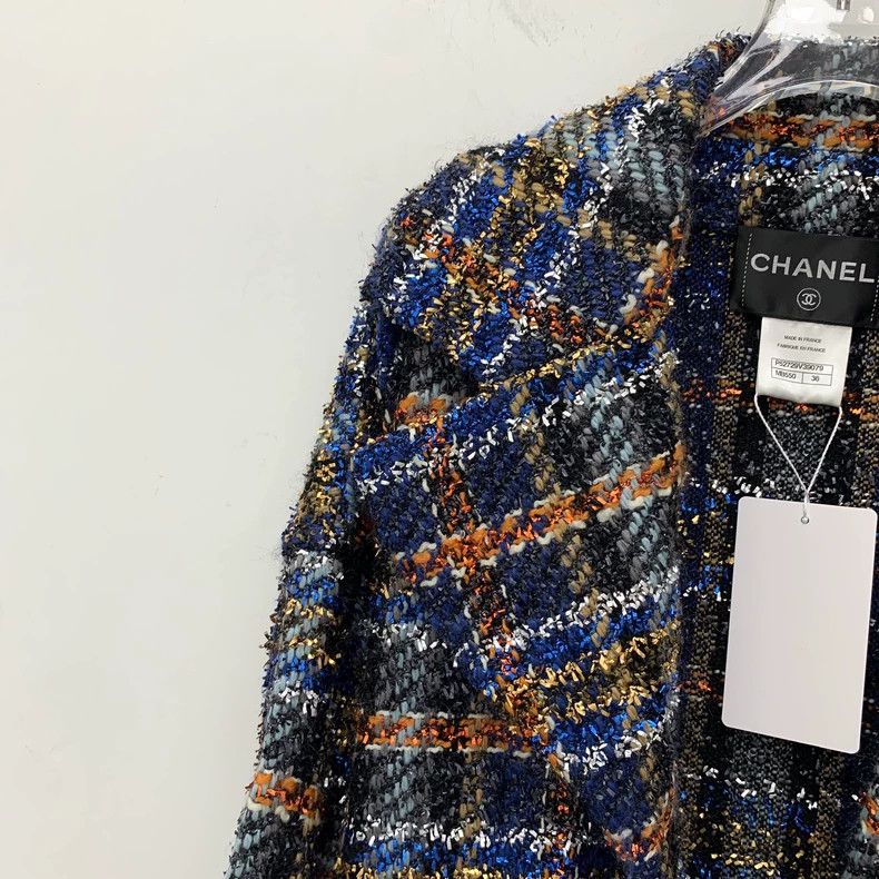 Chanel Tweed Plaid Wool Coat