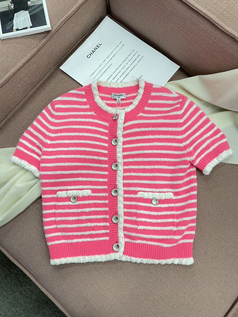 Chanel Chanel Pink Striped Short Sleeve Knit Top Size US S / EU 44-46 / 1 - 2 Thumbnail