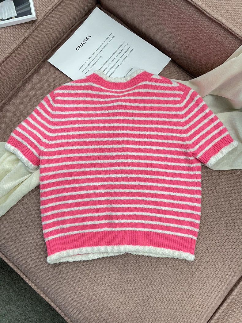 Chanel Chanel Pink Striped Short Sleeve Knit Top Size US S / EU 44-46 / 1 - 3 Thumbnail
