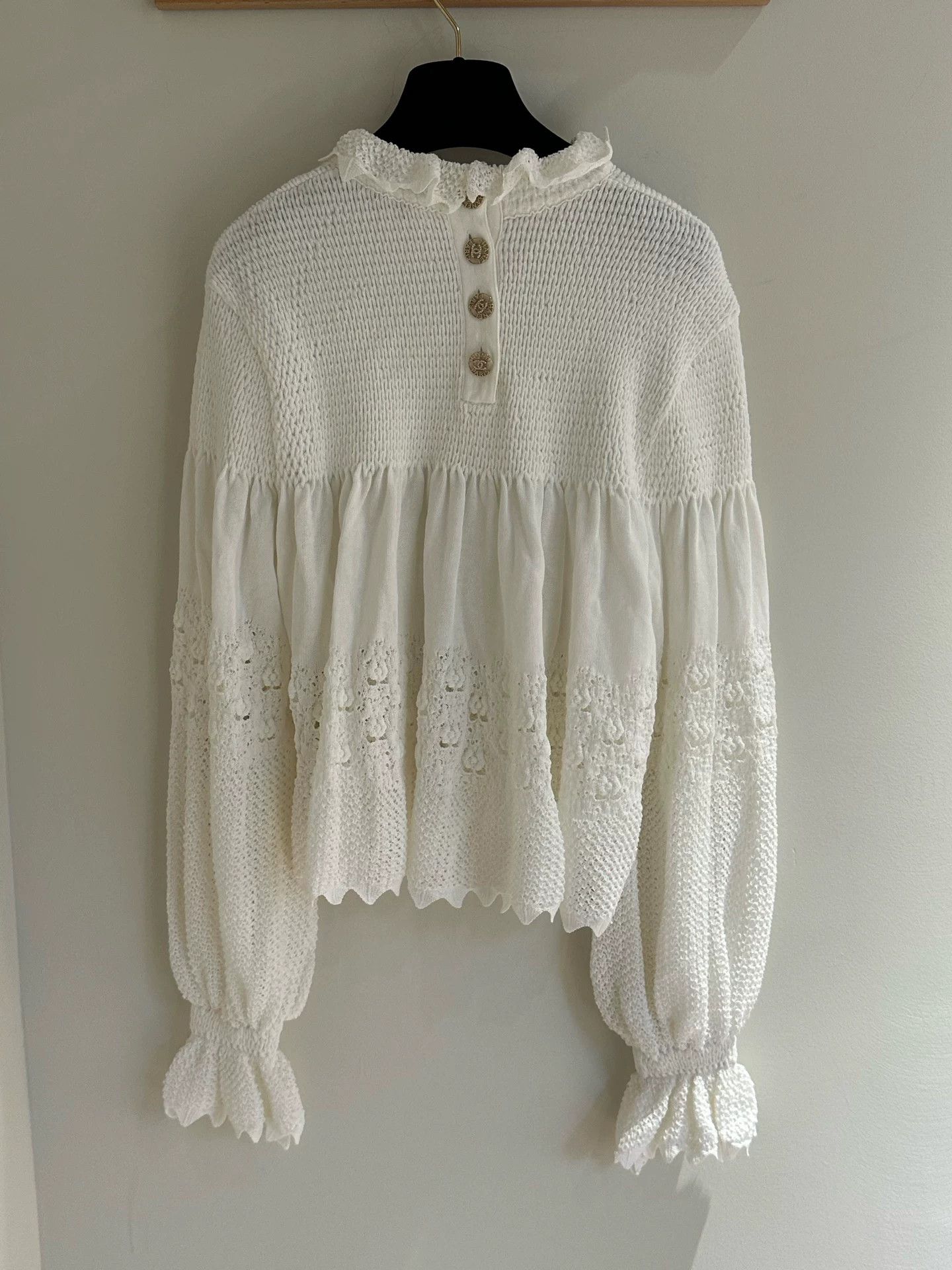 Chanel Chanel 20S White Ruffle Knit Top Size US M / EU 48-50 / 2 - 2 Thumbnail