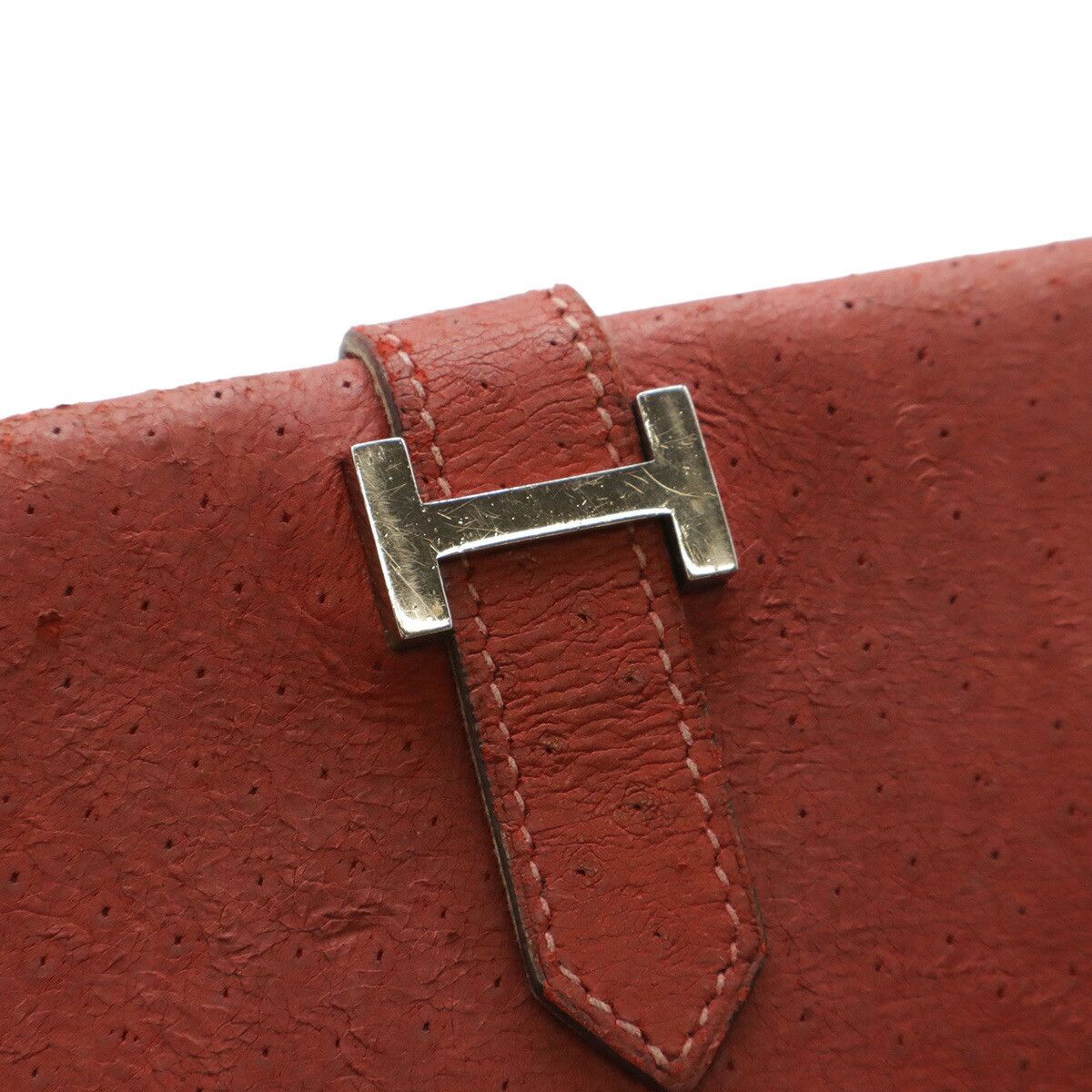 Hermes Hermes Hermès Béarn Ostrich Long Wallet Leather Long Wallet Stamp D (2000) DUTY FREE for USA Size ONE SIZE - 4 Thumbnail