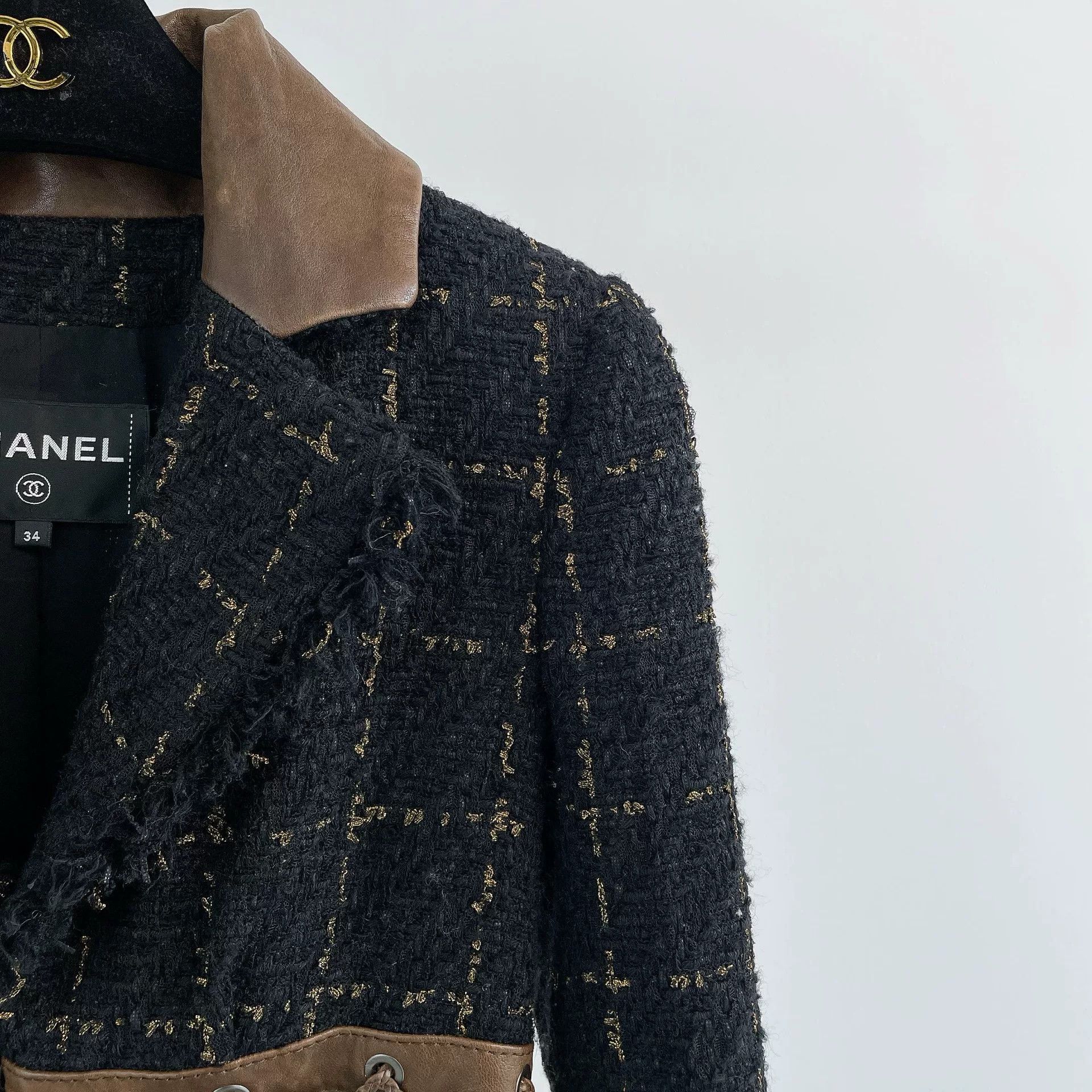 Chanel CHANEL Black Brown Crop Belted Coat Size US S / EU 44-46 / 1 - 3 Thumbnail