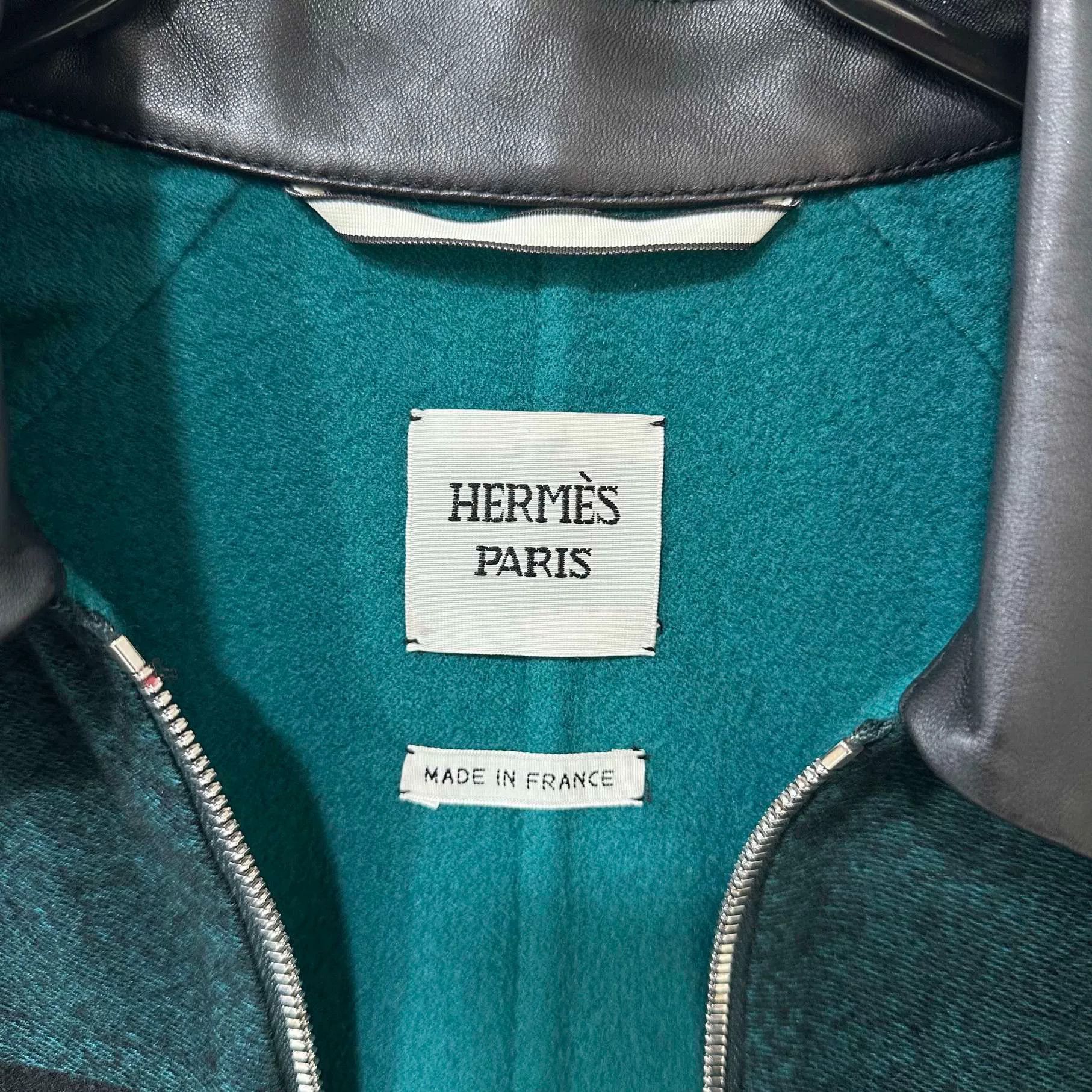 Hermes Striped Leather Trim Cashmere Coat Size US XS / EU 42 / 0 - 4 Thumbnail