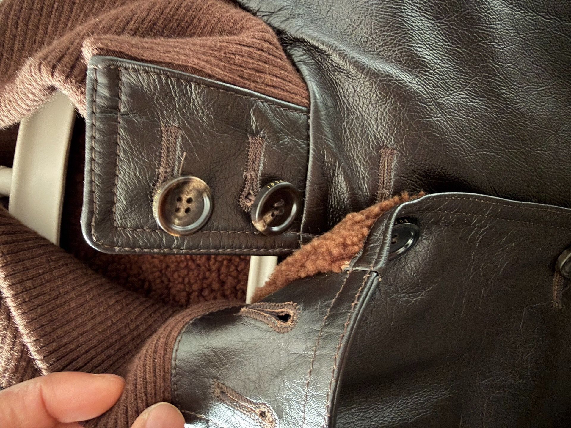 Gucci gucci leather and wool jacket in brown Size US L / EU 52-54 / 3 - 5 Thumbnail
