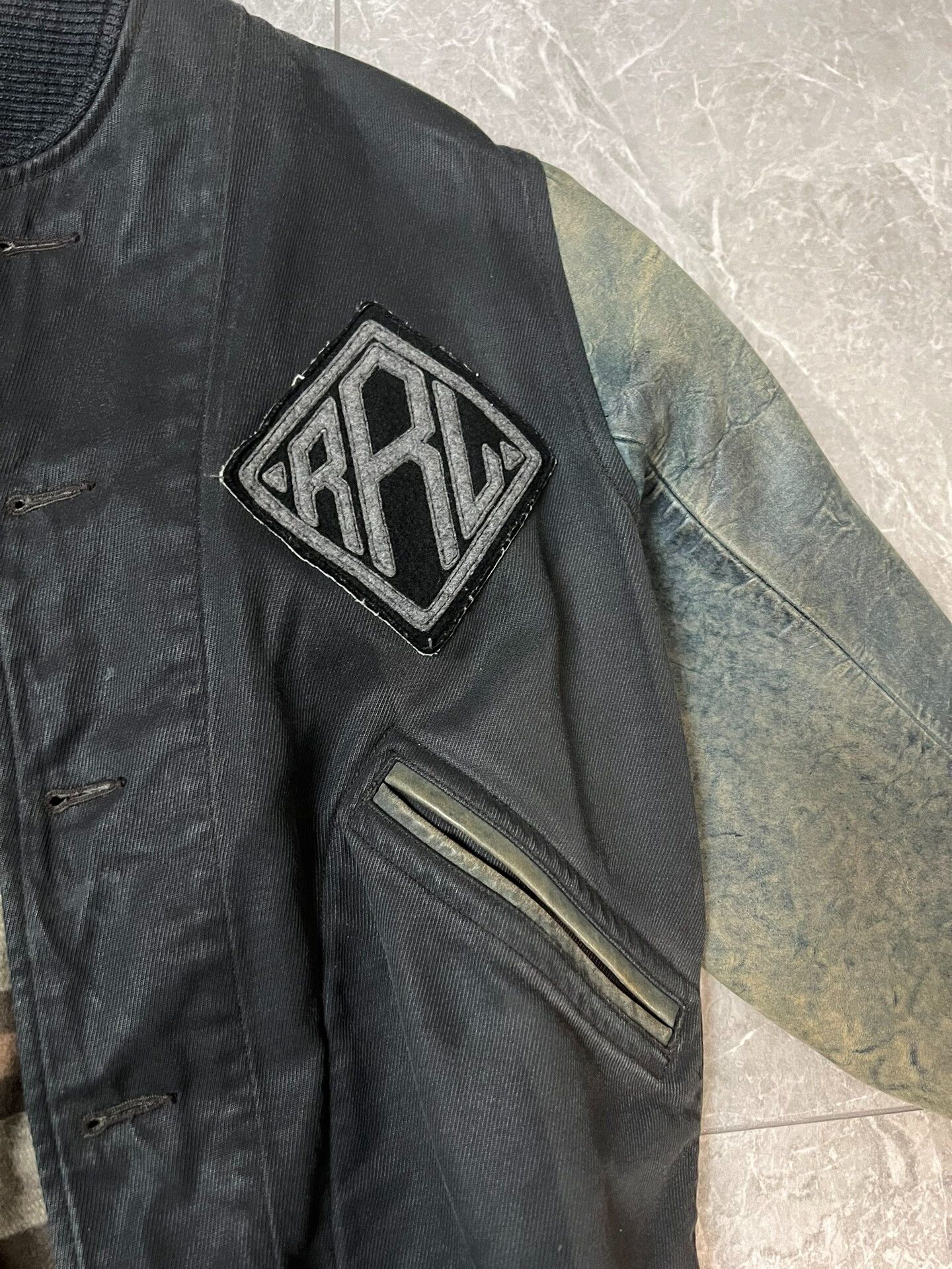 RRL Ralph Lauren RRL Blue Dye Leather Sleeve Baseball Jacket Size US M / EU 48-50 / 2 - 3 Thumbnail