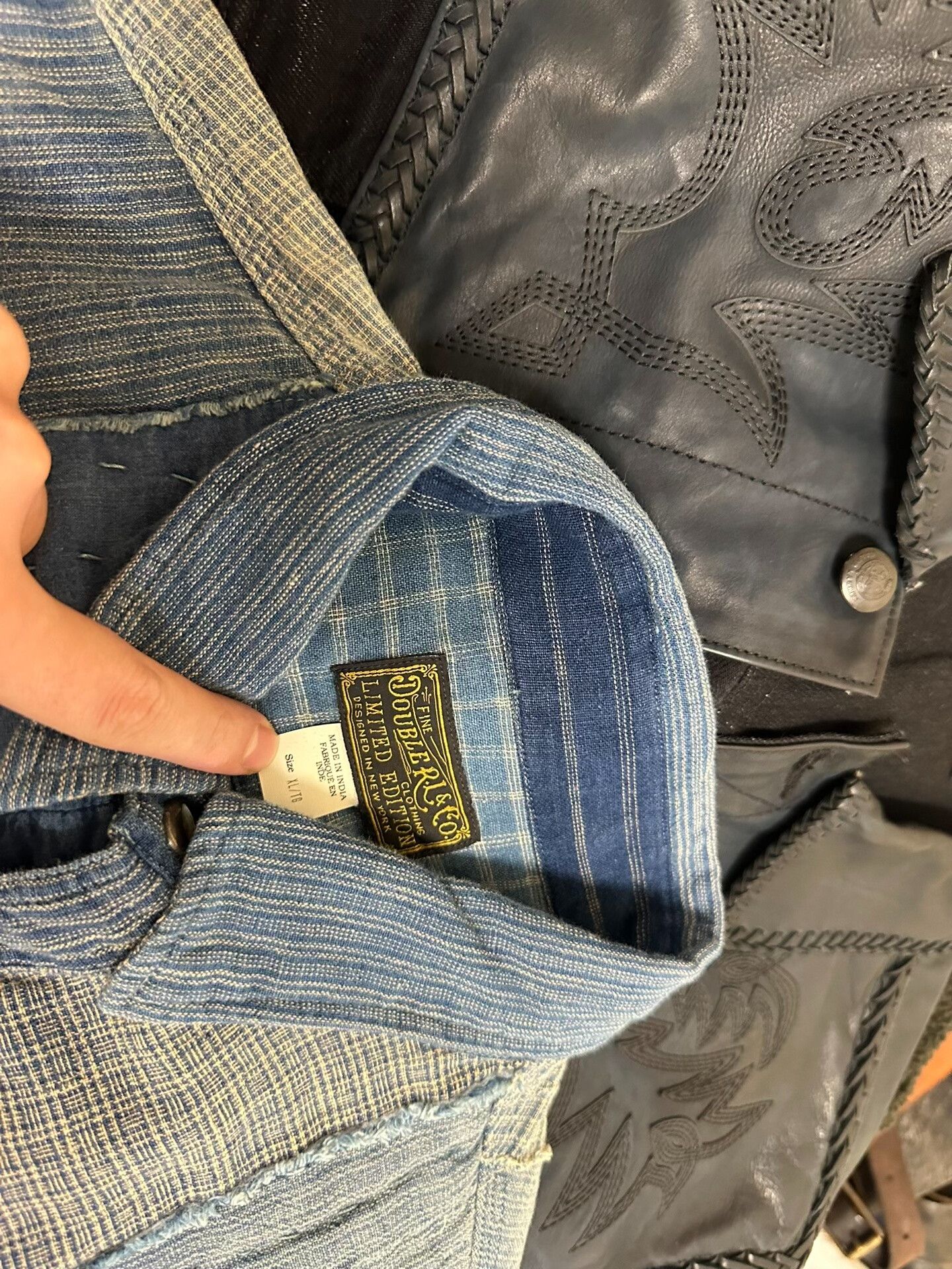 RRL Ralph Lauren rrl patchwork blue dye shirt Size US XL / EU 56 / 4 - 3 Thumbnail
