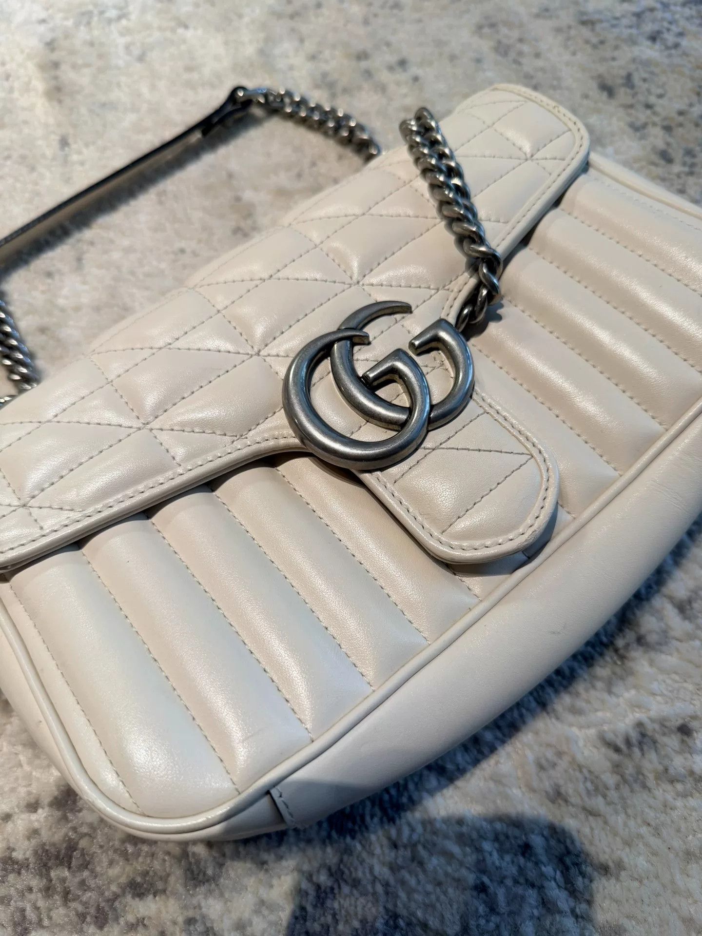 Gucci gucci marmont white chain bag with silver gg Size ONE SIZE - 2 Thumbnail