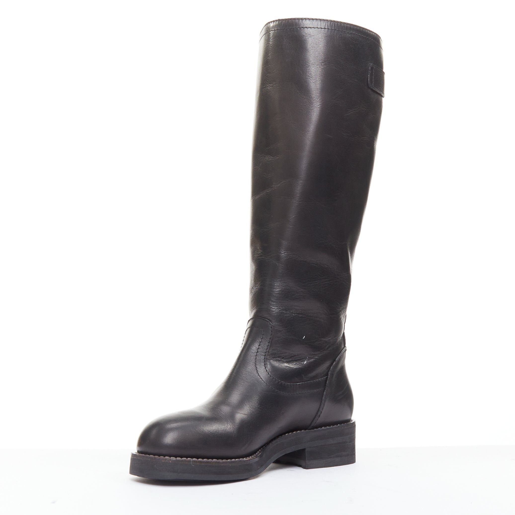 Marni MARNI black leather silver buckle side round toe knee high boots EU37.5 Size US 7.5 / IT 37.5 - 5 Thumbnail