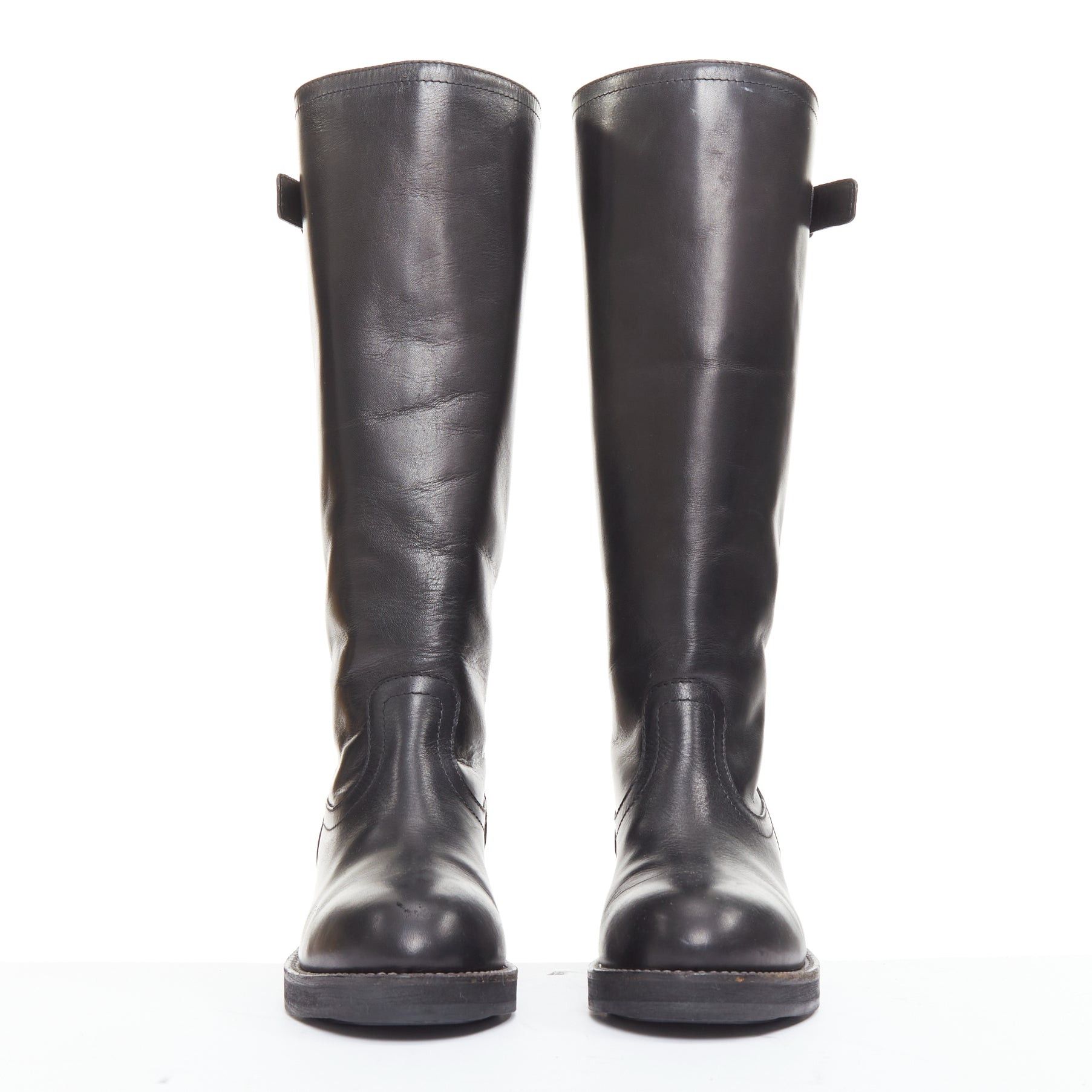 Marni MARNI black leather silver buckle side round toe knee high boots EU37.5 Size US 7.5 / IT 37.5 - 4 Thumbnail
