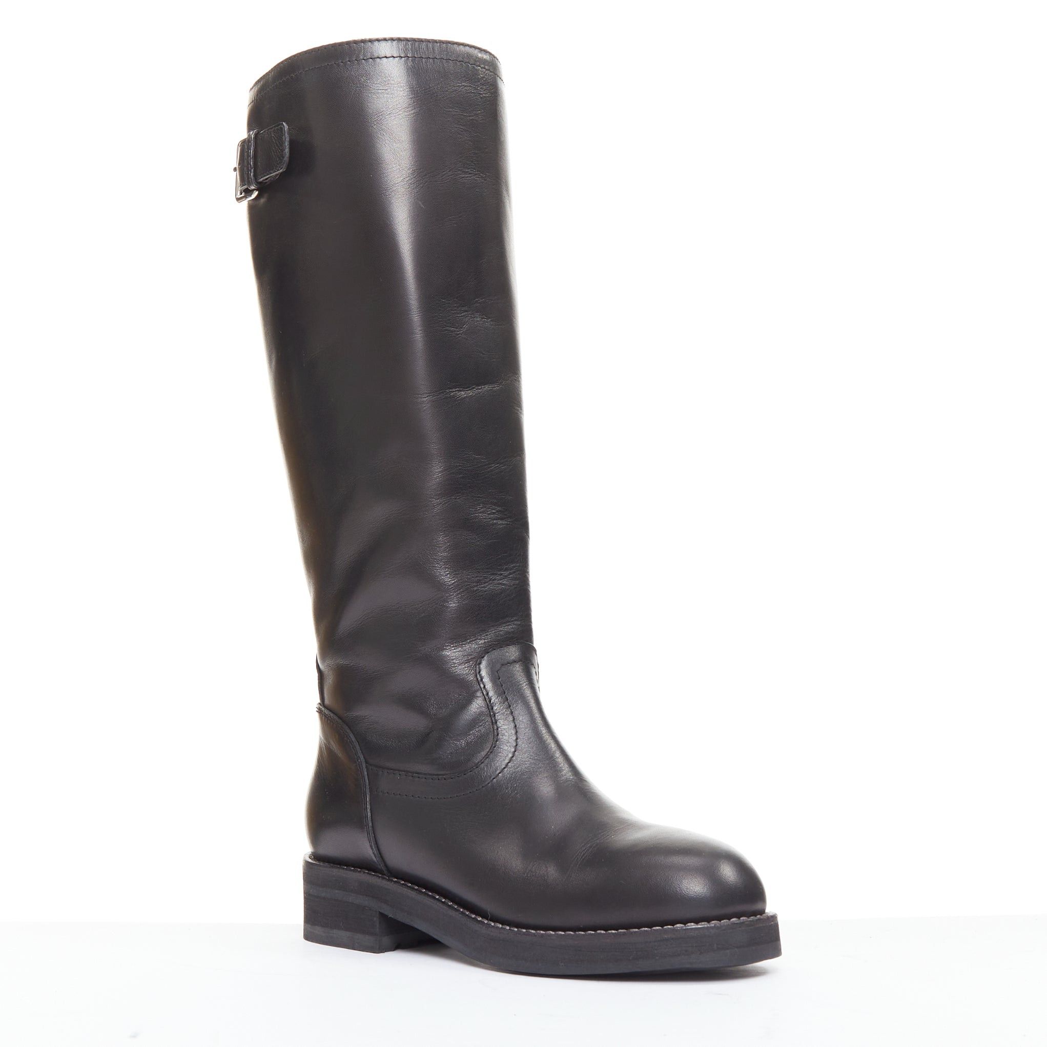 Marni MARNI black leather silver buckle side round toe knee high boots EU37.5 Size US 7.5 / IT 37.5 - 3 Thumbnail
