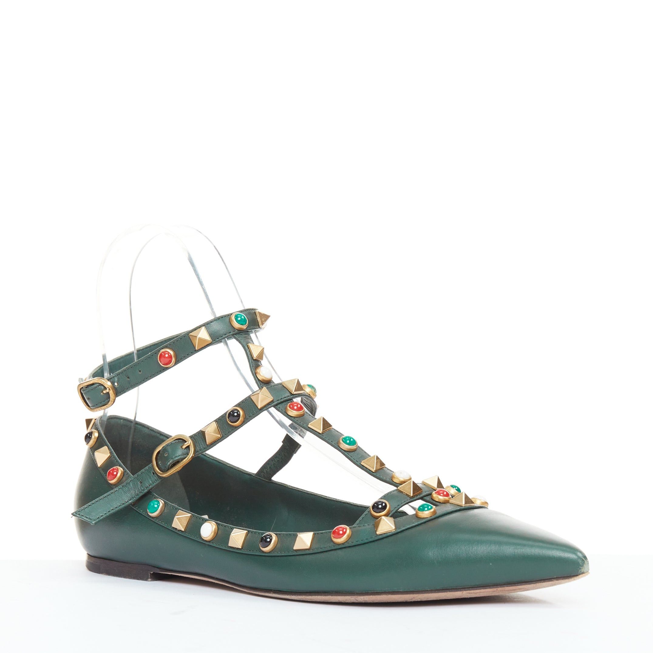 Valentino VALENTINO Rolling Rockstud green multicolor gold stud caged ballerina flats EU38 Size US 8 / IT 38 - 2 Thumbnail