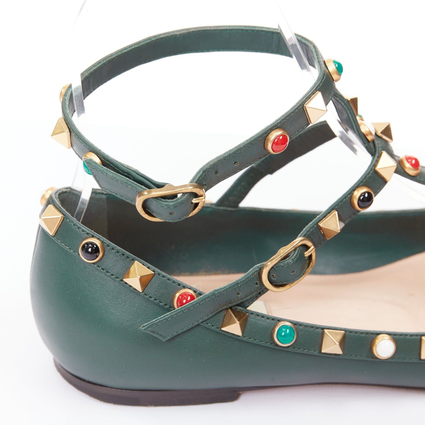 Valentino VALENTINO Rolling Rockstud green multicolor gold stud caged ballerina flats EU38 Size US 8 / IT 38 - 8 Thumbnail