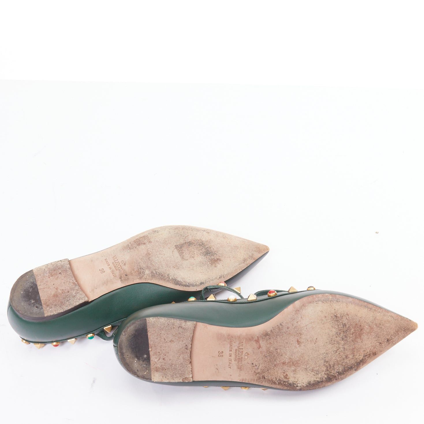 Valentino VALENTINO Rolling Rockstud green multicolor gold stud caged ballerina flats EU38 Size US 8 / IT 38 - 11 Thumbnail