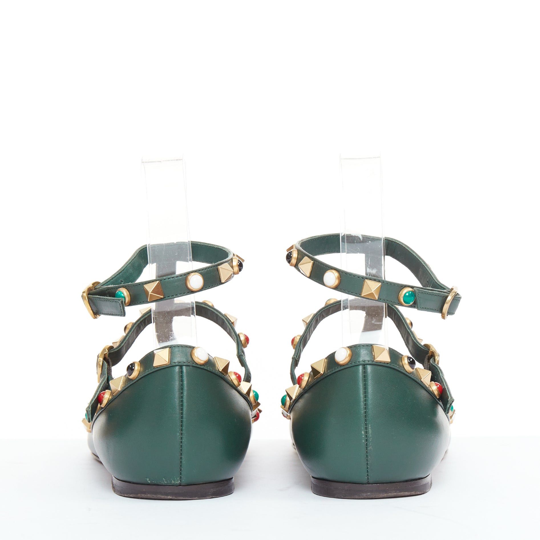Valentino VALENTINO Rolling Rockstud green multicolor gold stud caged ballerina flats EU38 Size US 8 / IT 38 - 5 Thumbnail