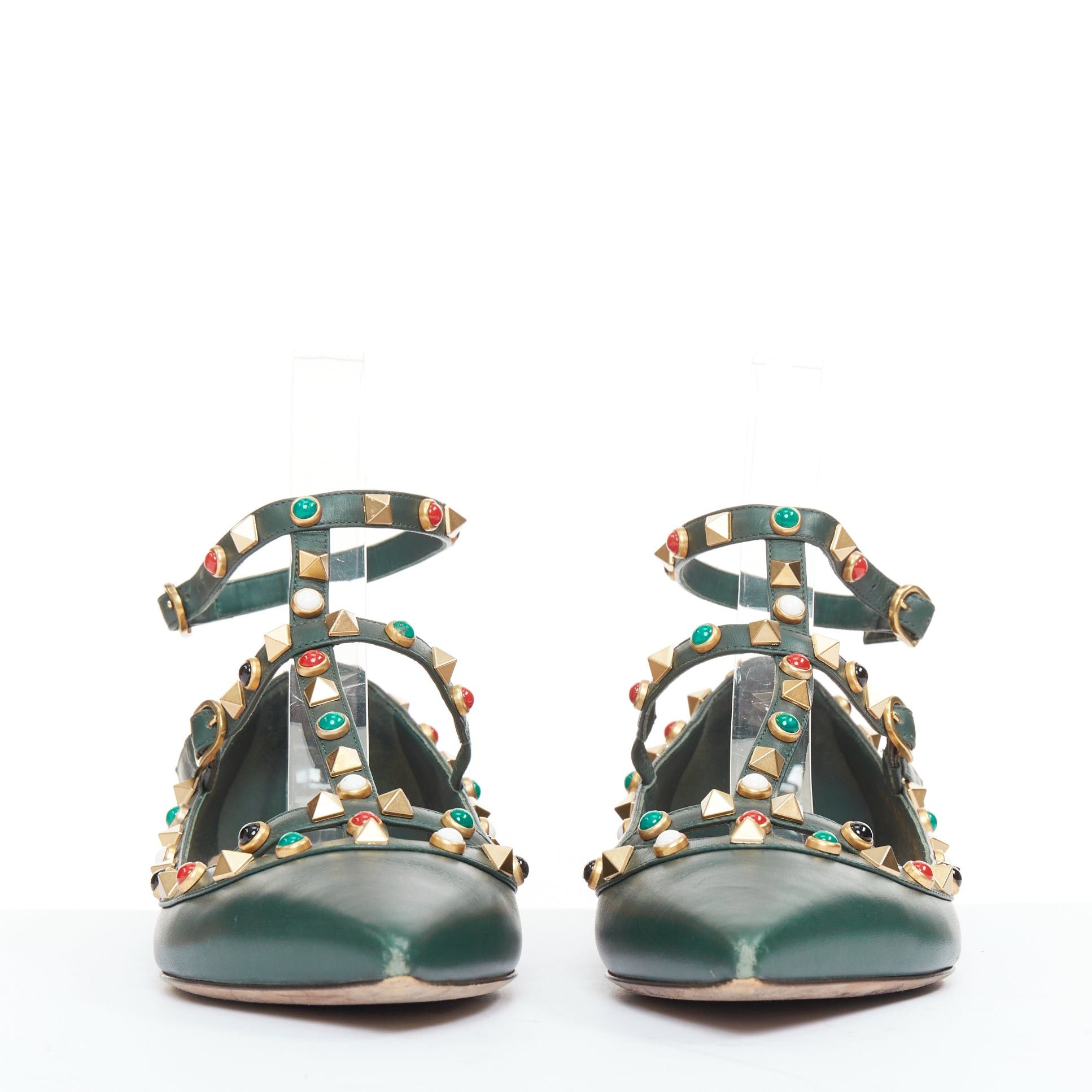 Valentino VALENTINO Rolling Rockstud green multicolor gold stud caged ballerina flats EU38 Size US 8 / IT 38 - 3 Thumbnail