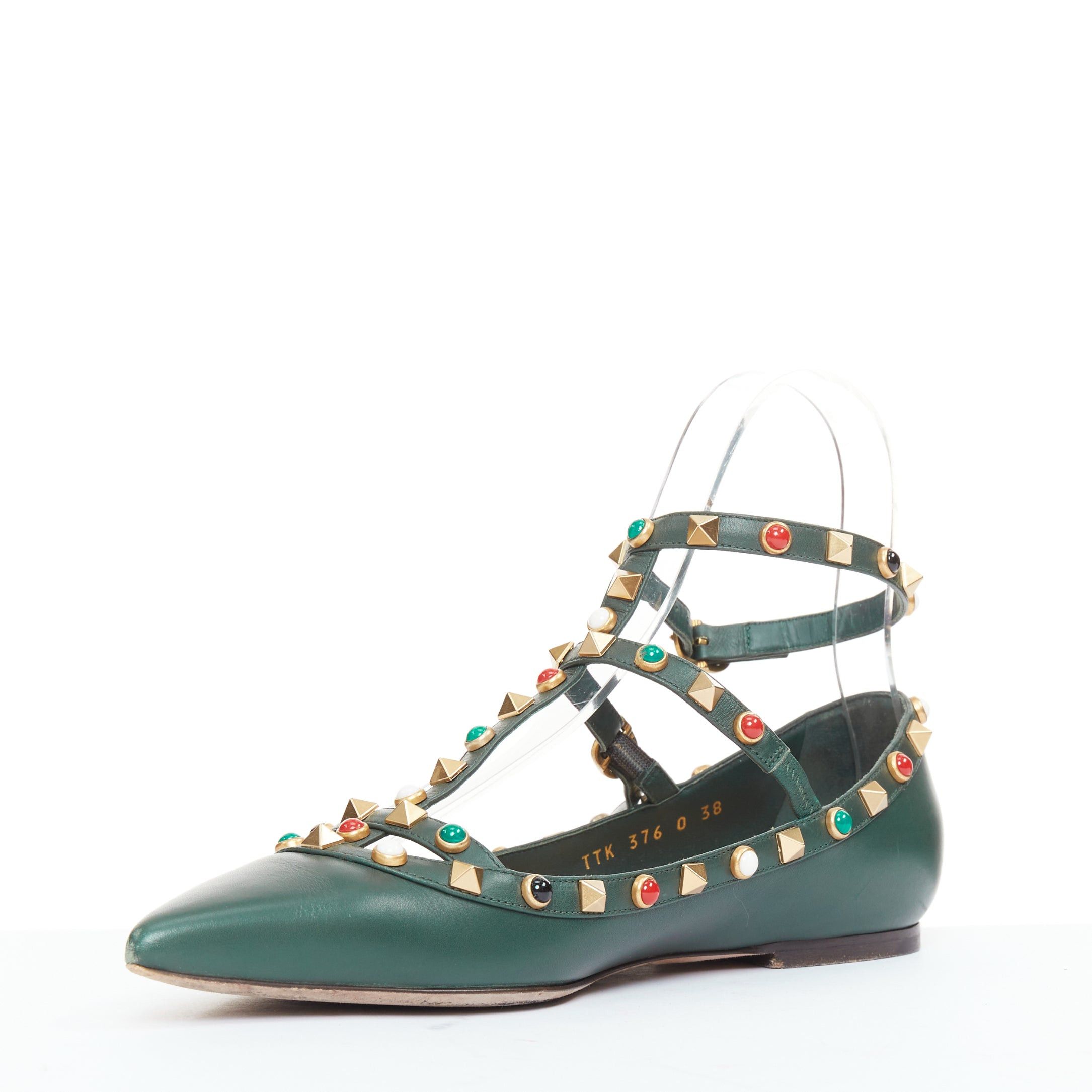 Valentino VALENTINO Rolling Rockstud green multicolor gold stud caged ballerina flats EU38 Size US 8 / IT 38 - 4 Thumbnail