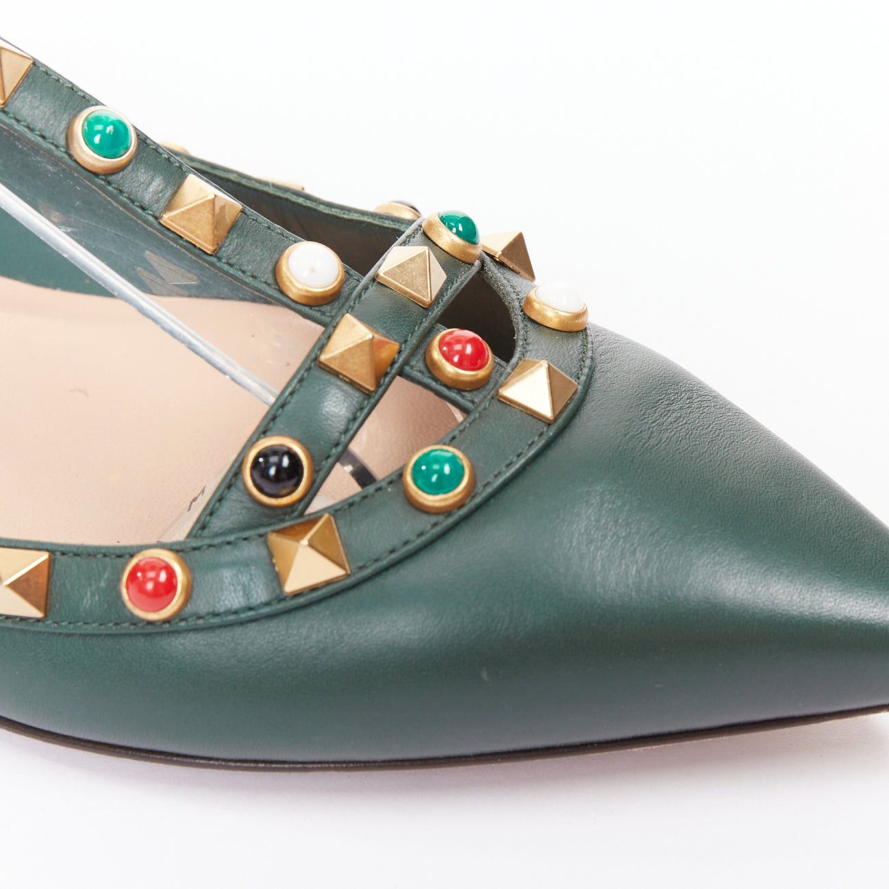 Valentino VALENTINO Rolling Rockstud green multicolor gold stud caged ballerina flats EU38 Size US 8 / IT 38 - 7 Thumbnail