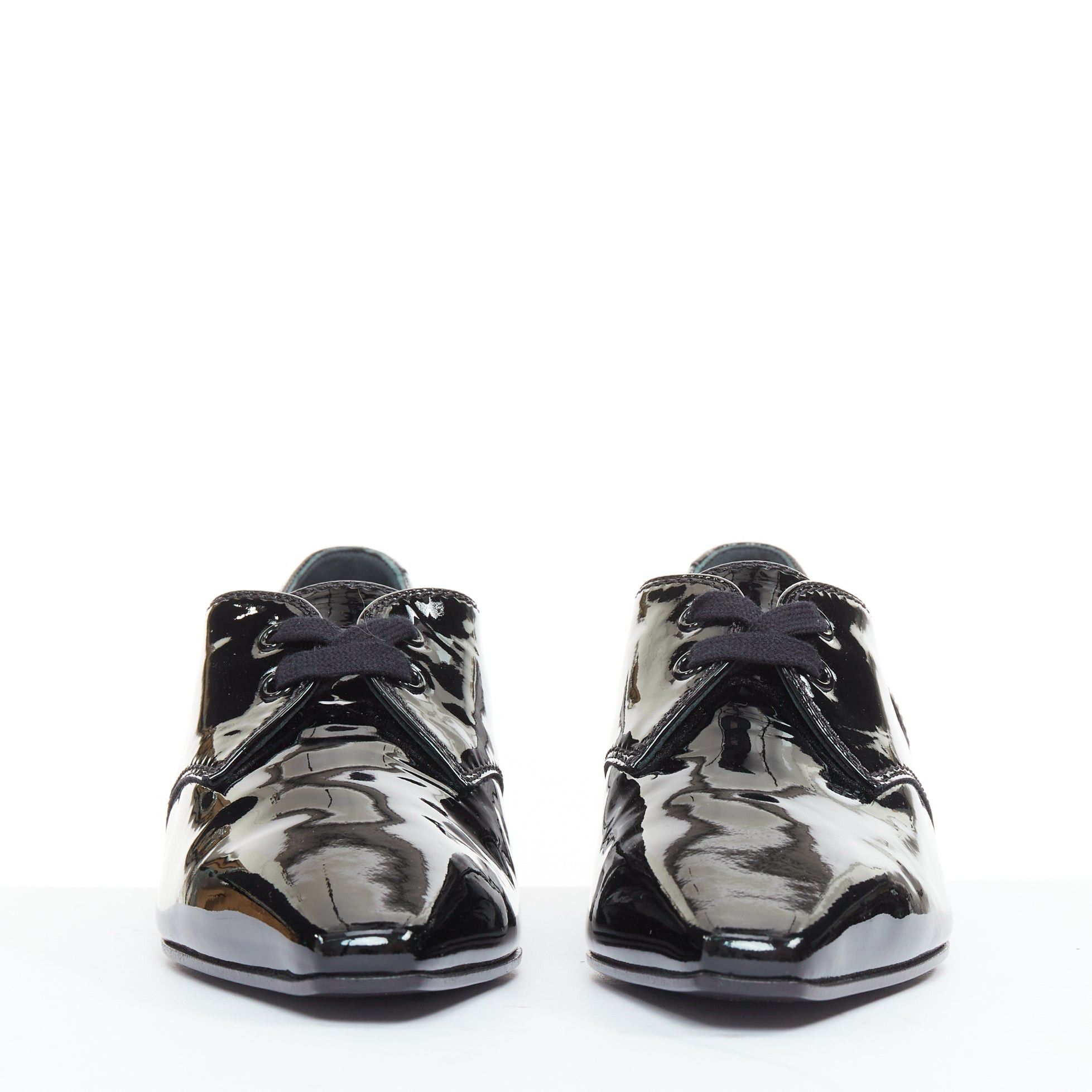 Chanel CHANEL 2018 Runway Forest Fairies black patent pointed square toe derby oxford EU37.5 Size US 7.5 / IT 37.5 - 4 Thumbnail