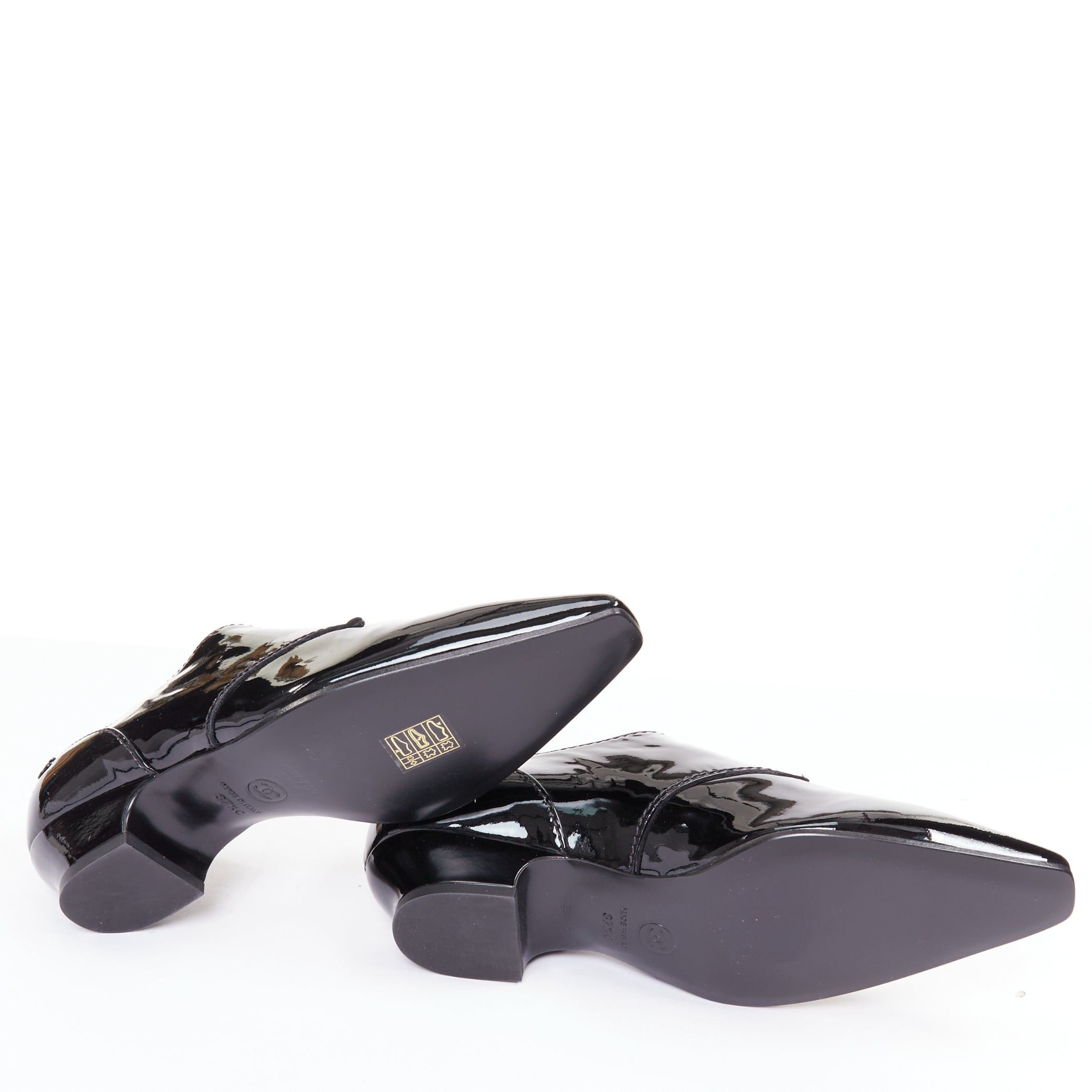 Chanel CHANEL 2018 Runway Forest Fairies black patent pointed square toe derby oxford EU37.5 Size US 7.5 / IT 37.5 - 11 Thumbnail