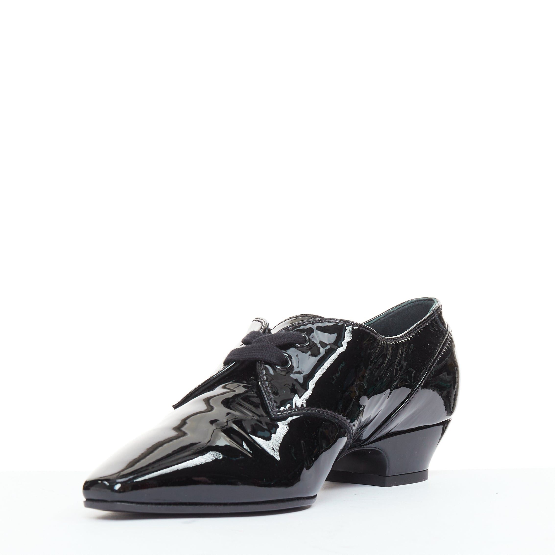Chanel CHANEL 2018 Runway Forest Fairies black patent pointed square toe derby oxford EU37.5 Size US 7.5 / IT 37.5 - 5 Thumbnail