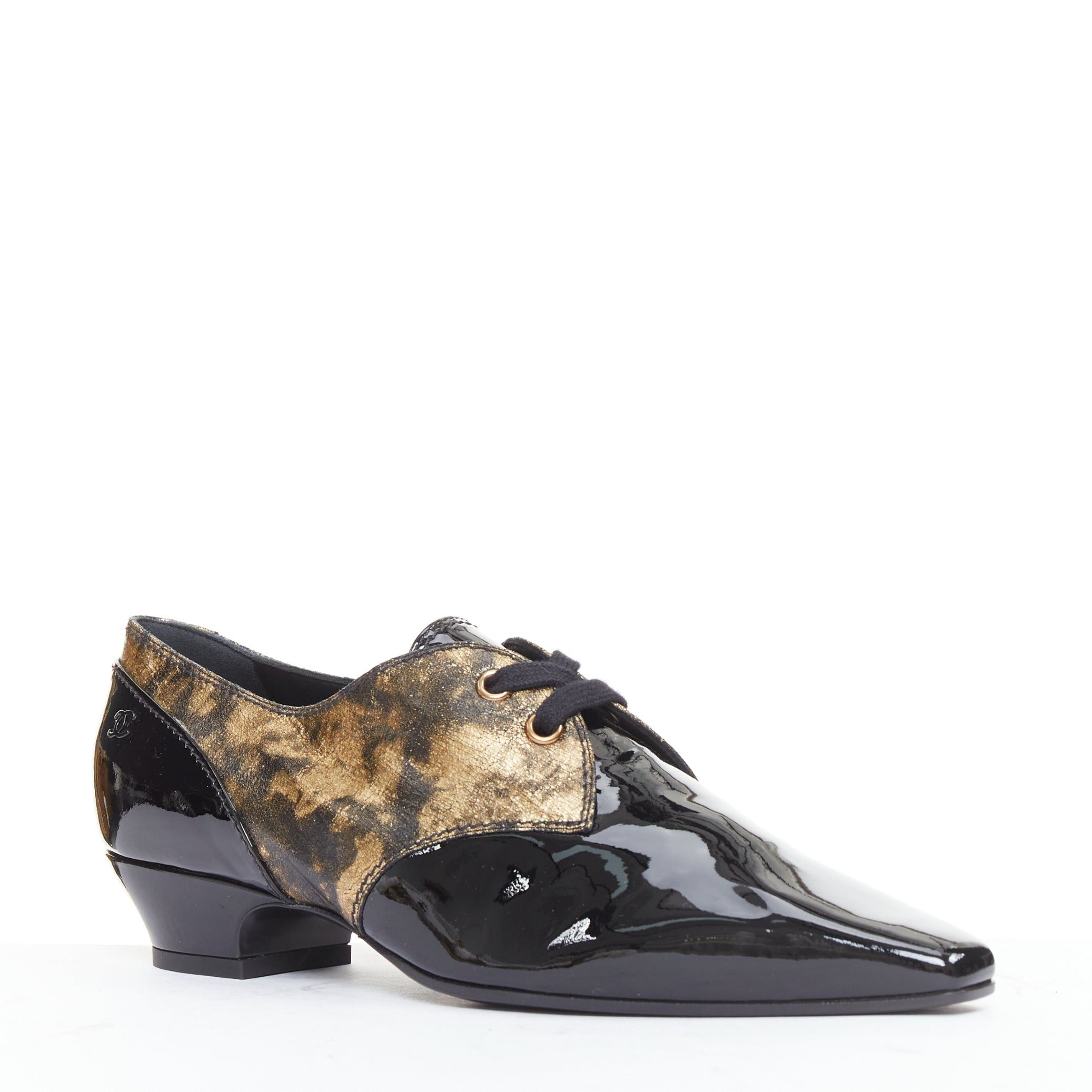 Chanel CHANEL 2018 Runway Forest Fairies black gold pointed square toe CC derby oxford EU38.5 Size US 8.5 / IT 38.5 - 2 Thumbnail