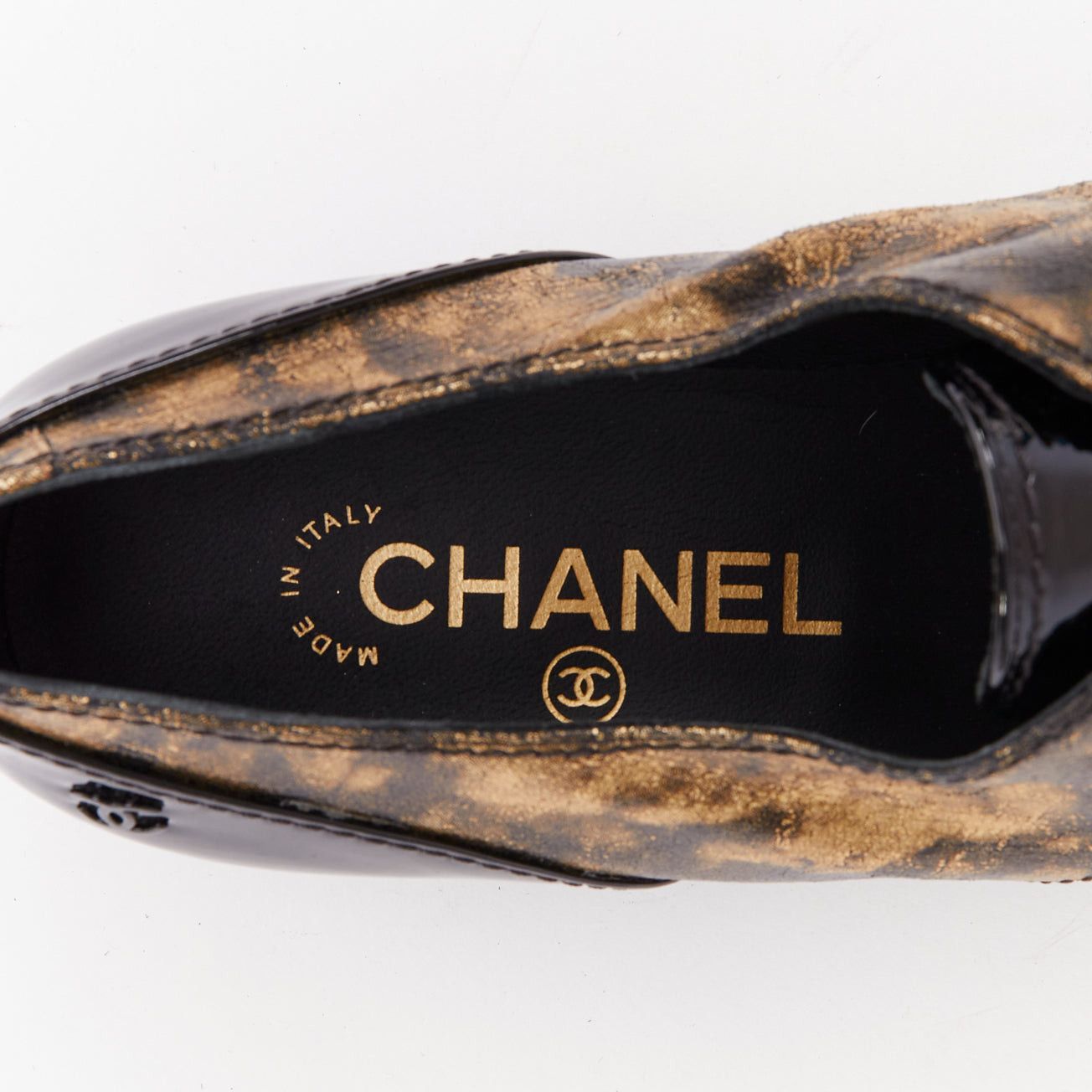 Chanel CHANEL 2018 Runway Forest Fairies black gold pointed square toe CC derby oxford EU38.5 Size US 8.5 / IT 38.5 - 10 Thumbnail