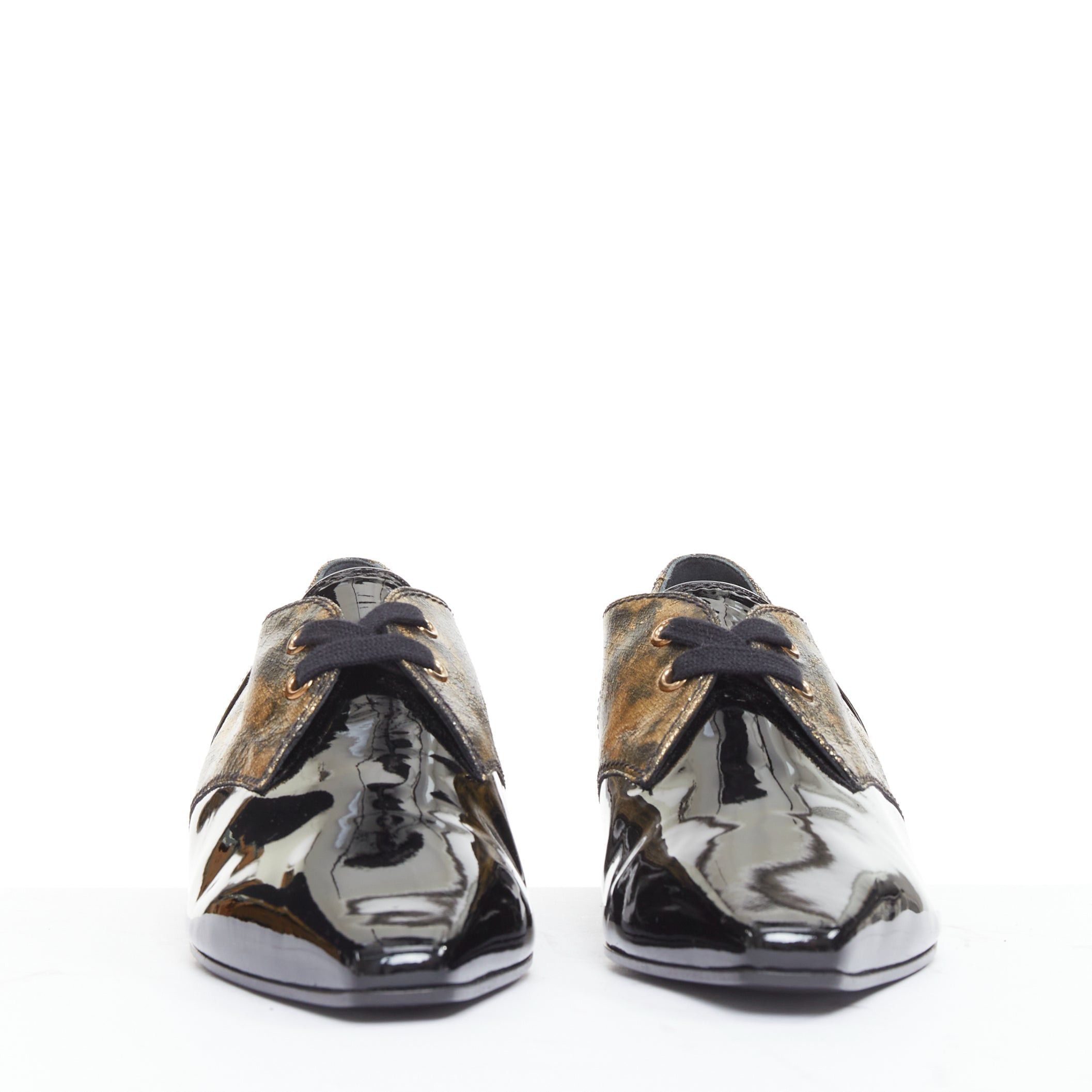 Chanel CHANEL 2018 Runway Forest Fairies black gold pointed square toe CC derby oxford EU38.5 Size US 8.5 / IT 38.5 - 3 Thumbnail